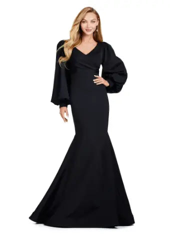 As an industry expert, the Ashley Lauren 11345 Long Prom Dress offers a sophisticated and elegant style suitable for formal occasions. This v-neckline, bishop sleeved gown boasts a stunning silhouette that flatters the wearer's figure. Crafted with high-quality materials, this dress is sure to make a lasting impression. With class and elegance, this beautiful evening gown is sure to stun. This fitted gown features an elegant draped v-neckline. The look is accented with bishop sleeves and a sweep train.