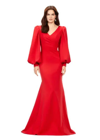 As an industry expert, the Ashley Lauren 11345 Long Prom Dress offers a sophisticated and elegant style suitable for formal occasions. This v-neckline, bishop sleeved gown boasts a stunning silhouette that flatters the wearer's figure. Crafted with high-quality materials, this dress is sure to make a lasting impression. With class and elegance, this beautiful evening gown is sure to stun. This fitted gown features an elegant draped v-neckline. The look is accented with bishop sleeves and a sweep train.