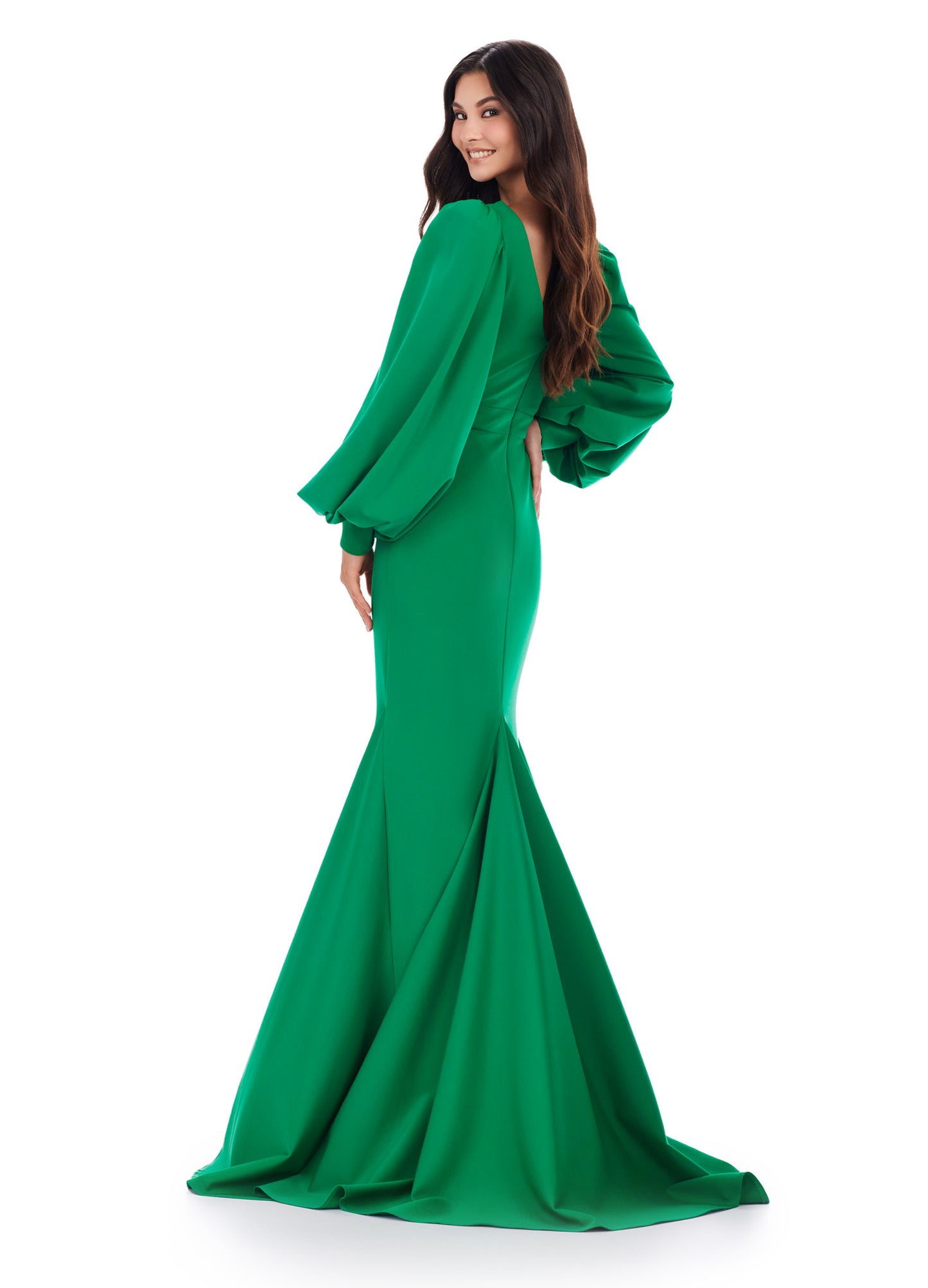 As an industry expert, the Ashley Lauren 11345 Long Prom Dress offers a sophisticated and elegant style suitable for formal occasions. This v-neckline, bishop sleeved gown boasts a stunning silhouette that flatters the wearer's figure. Crafted with high-quality materials, this dress is sure to make a lasting impression. With class and elegance, this beautiful evening gown is sure to stun. This fitted gown features an elegant draped v-neckline. The look is accented with bishop sleeves and a sweep train.