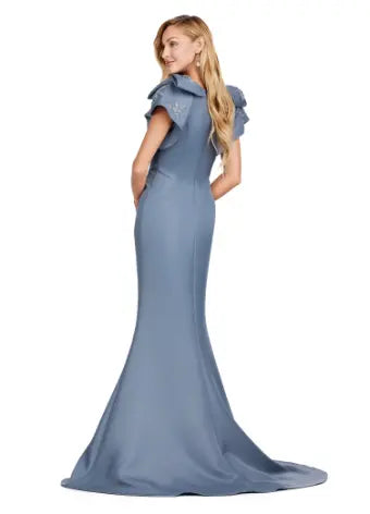 Elevate your evening look with the Ashley Lauren 11415 Long Prom Mermaid Dress. This stunning gown features a double-faced satin fabric and intricate bow detail, perfect for a formal event or pageant. Embrace timeless elegance and make a statement with this expertly crafted dress. Make an entrance in this double faced satin gown complete with bow shoulders and beaded details. in this memorable dress styled with radiant beading on the layered shoulder straps.