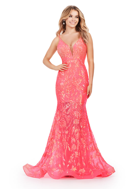 Elevate your prom or pageant look with the Ashley Lauren 11444 gown. Featuring a dazzling sequin design, spaghetti straps, and a low back, this formal dress is sure to turn heads. Its long length adds elegance, while the spaghetti straps provide comfort and support. Make a statement with this stunning gown. Look like royalty in this fully sequin gown! From its elegant top, open back and flare skirt, this gown has it all!