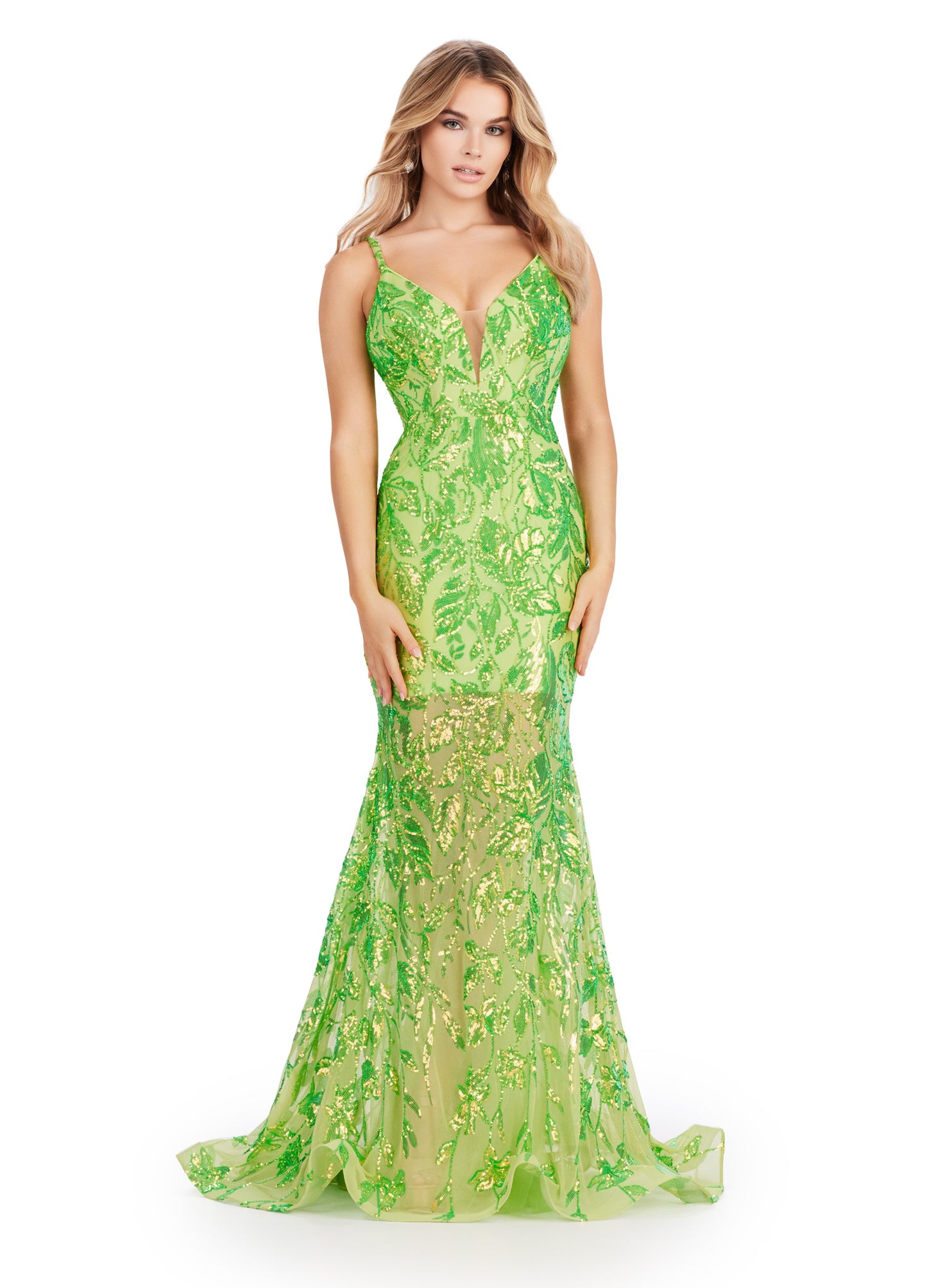 Elevate your prom or pageant look with the Ashley Lauren 11444 gown. Featuring a dazzling sequin design, spaghetti straps, and a low back, this formal dress is sure to turn heads. Its long length adds elegance, while the spaghetti straps provide comfort and support. Make a statement with this stunning gown. Look like royalty in this fully sequin gown! From its elegant top, open back and flare skirt, this gown has it all!