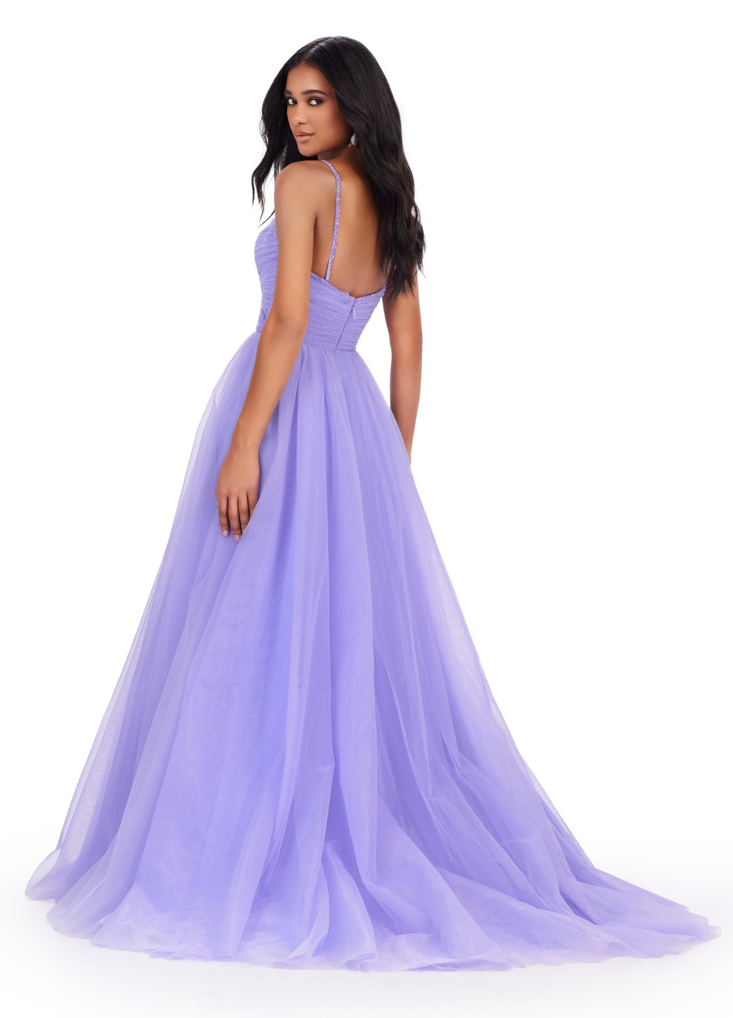 The Ashley Lauren 11461 Long Prom Dress is the perfect choice for your formal occasion. This elegant gown features delicate spaghetti straps and a tulle ball gown skirt for a timeless look. The intricate beaded detailing adds a touch of sparkle, making you stand out from the crowd. Experience the ultimate in luxury with this pageant-worthy dress. This simplistic ball gown features dainty beaded spaghetti straps with a ruched bodice.