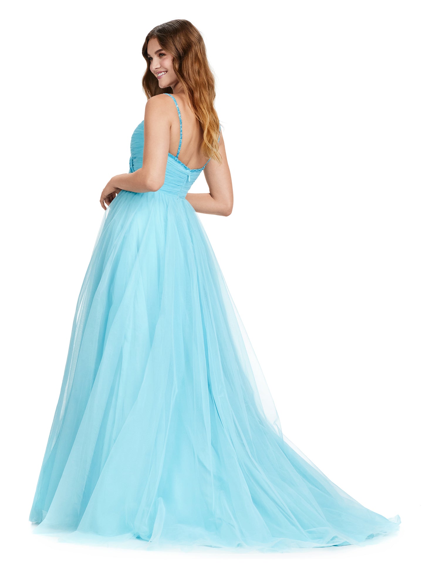 The Ashley Lauren 11461 Long Prom Dress is the perfect choice for your formal occasion. This elegant gown features delicate spaghetti straps and a tulle ball gown skirt for a timeless look. The intricate beaded detailing adds a touch of sparkle, making you stand out from the crowd. Experience the ultimate in luxury with this pageant-worthy dress. This simplistic ball gown features dainty beaded spaghetti straps with a ruched bodice.