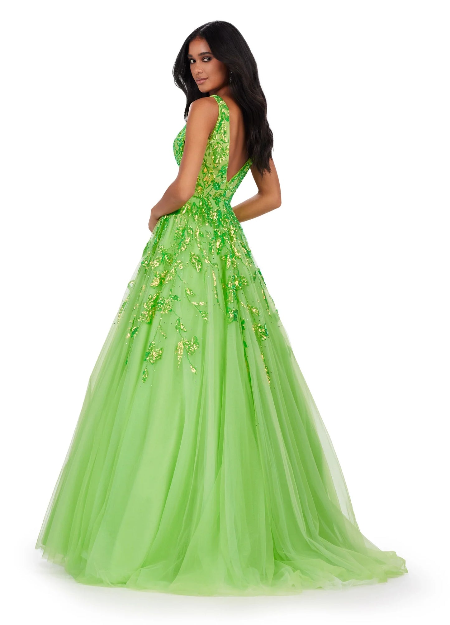 This Ashley Lauren 11470 Prom Dress will make a statement at any occasion. Made with sequin fabric and a pleated tulle skirt, the A-line silhouette will flatter any body shape, while the V-neckline adds a touch of sophistication. This glamorous gown is the perfect choice for making a lasting impression. 