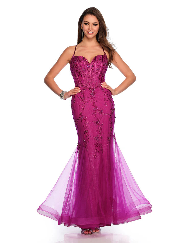 Dave & Johnny 11511 Shimmer Lace Mermaid Corset Prom Dress Formal Fit & Flare Gown