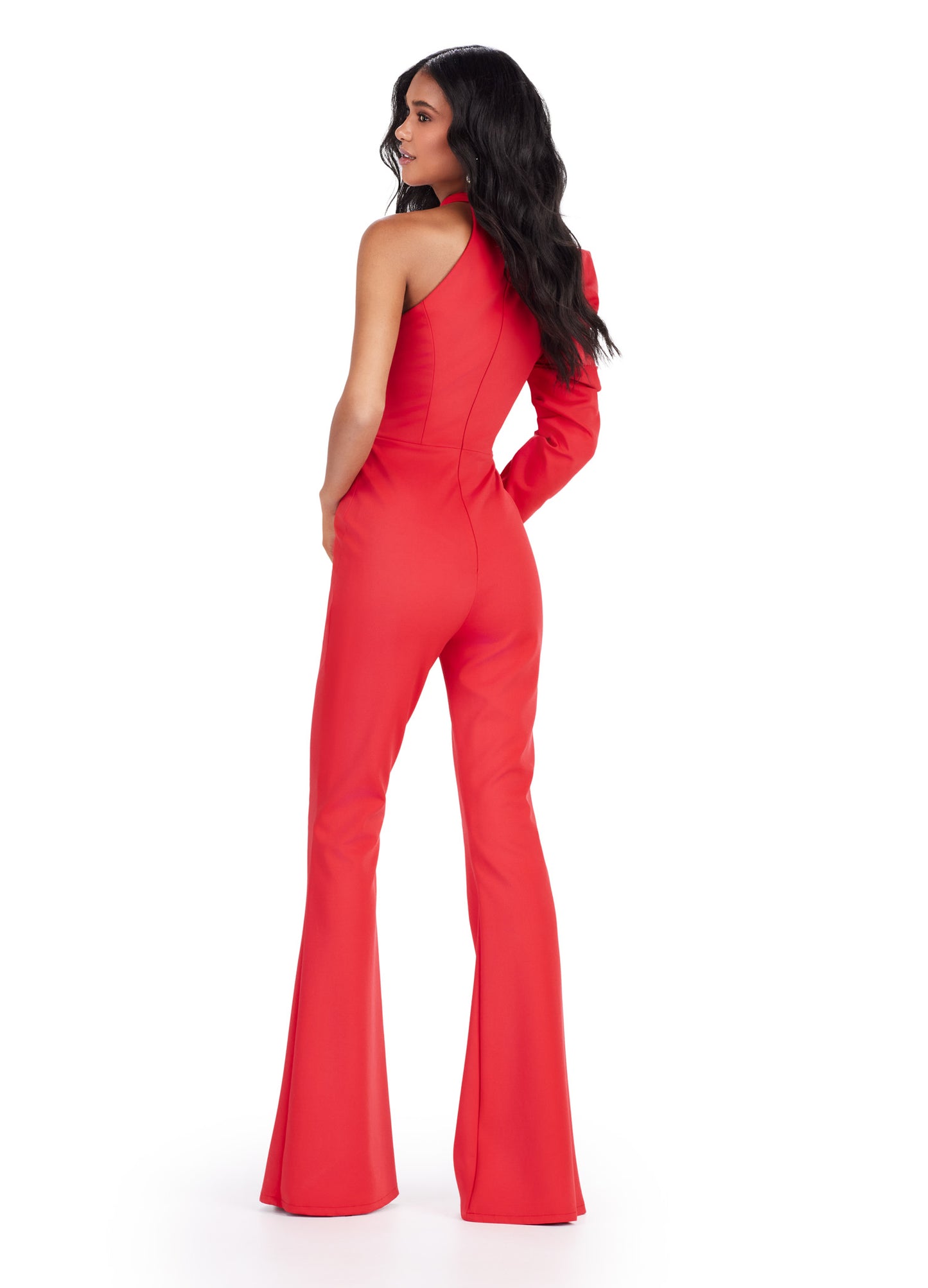 Effortlessly elegant, the Ashley Lauren 11531 Prom One Shoulder Jumpsuit exudes sophistication with its scuba material and one-shoulder design. The added puff sleeve detail adds a touch of drama to this formal piece. Embrace a modern and stylish look with this jumpsuit for any special occasion. Be remembered in this scuba one shoulder jumpsuit with exaggerated puff sleeve.