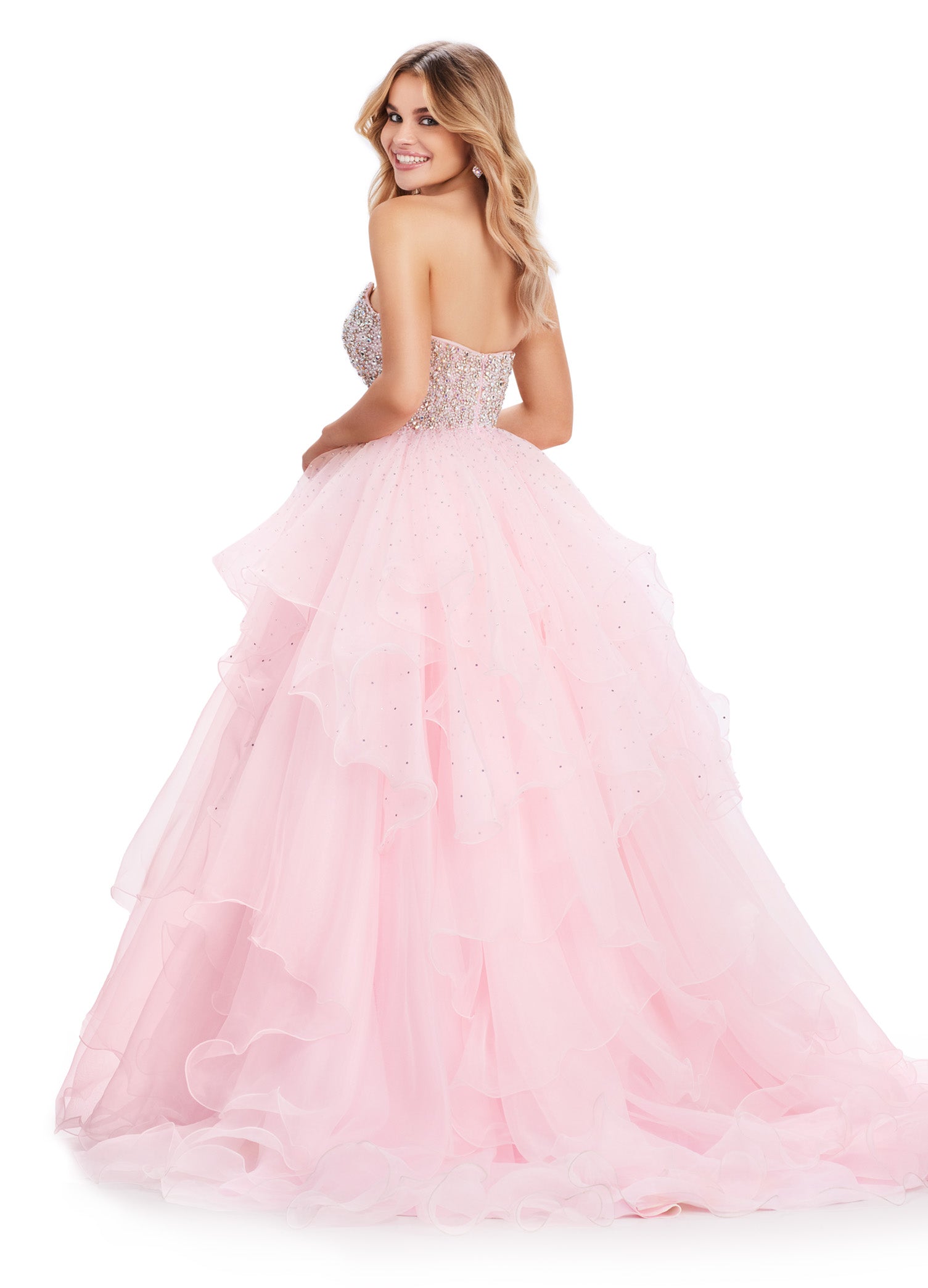 Expertly crafted and designed for a show-stopping appearance, the Ashley Lauren 11545 Long Prom Dress is sure to make you stand out at any formal event. With a strapless organza ball gown silhouette and a beaded bustier, this gown exudes elegance and glamour. Perfect for pageants or prom, this dress will make you feel confident and beautiful. The dreamiest dress! This strapless organza ball gown features a fully beaded bustier and ruffled organza skirt. 