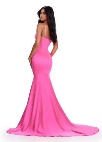 Achieve a stunning look in the Ashley Lauren 11644 Long Prom Dress. With a mermaid silhouette, corset bodice, and spaghetti straps, this formal gown is both flattering and elegant. Adorned with intricate beaded details, it's the perfect choice for prom or pageants. Make a statement and turn heads with this exquisite dress. Classy and timeless! This satin spaghetti strap gown features a corset bustier and beaded details on the straps.