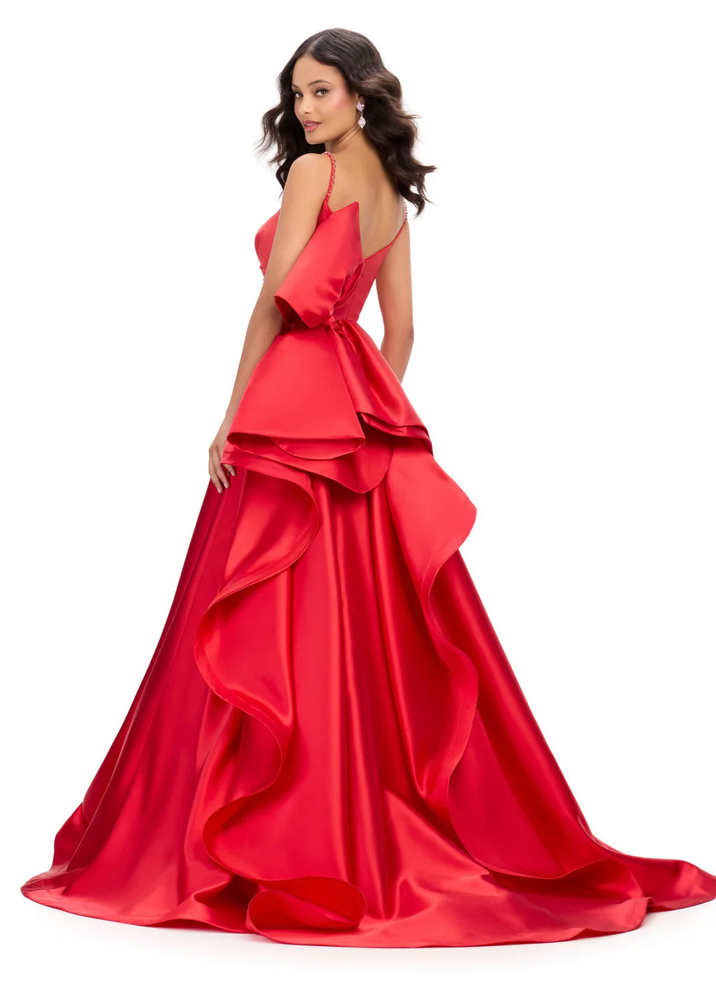 Elevate your evening look with the Ashley Lauren 11769 Satin Ballgown. This stunning and sophisticated gown features a sweetheart neckline, ruched bodice, and a full skirt with a train. The satin fabric adds a luxurious touch, while the bow detail adds a feminine and elegant touch. Perfect for any formal occasion.