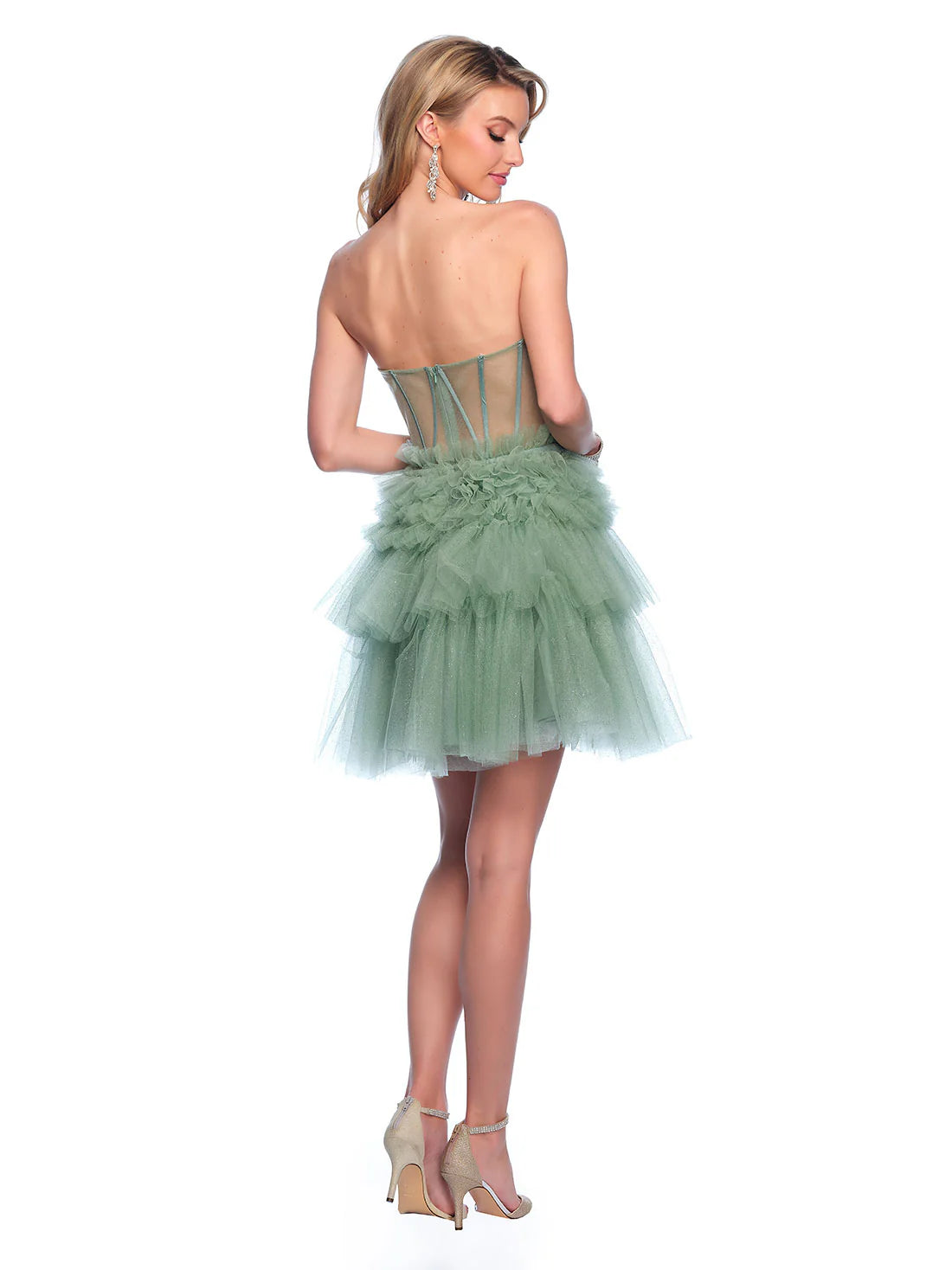 Crafted to perfection, the Dave &amp; Johnny 11826 Homecoming Dress features a shimmering sheer corset and a ruffle-layered skirt that exudes elegance and sophistication. This cocktail gown is the perfect choice for any special occasion, with its impeccable design and attention to detail. Elevate your style with this stunning dress.