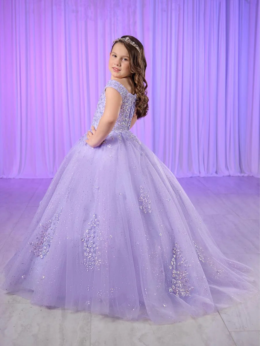 Capture the spotlight in the Tiffany Princess 13764 dress! This stunning pageant dress features an off-the-shoulder design with sequin and shimmer detailing, along with a corset back and sweeping train. Get ready to dazzle the crowd and be the belle of the ball!