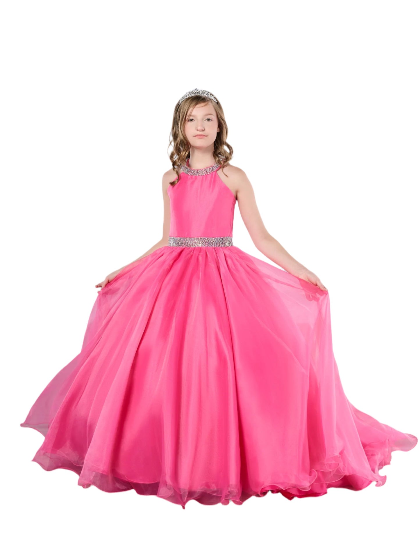 Indulge your little princess with the luxurious Tiffany Princess 13801 Pageant Dress. This halter ballgown features a stunning crystal-embellished neckline and straps, adding an elegant touch to her formal look. With its A-line silhouette, she'll feel like a true royalty on the stage.