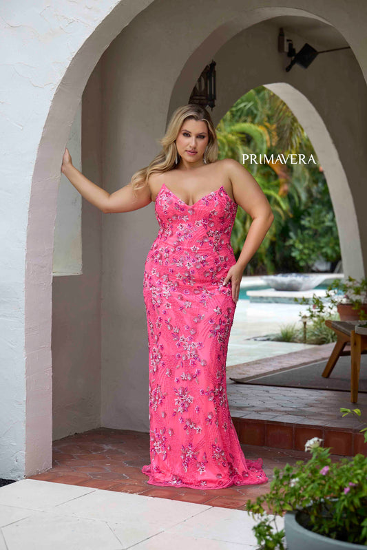 Experience elegance and comfort with the Primavera Couture 14080 Fitted Sequin Plus Size Prom Dress. Showcasing a flattering V-neck and strapless design, this formal gown will make you stand out at any event. The fitted sequin detailing adds just the right amount of sparkle, while the plus size fit ensures a perfect silhouette. Perfect for proms and formal occasions.

Sizes: 14W-24W

Colors: Black, Coral, Neon Pink