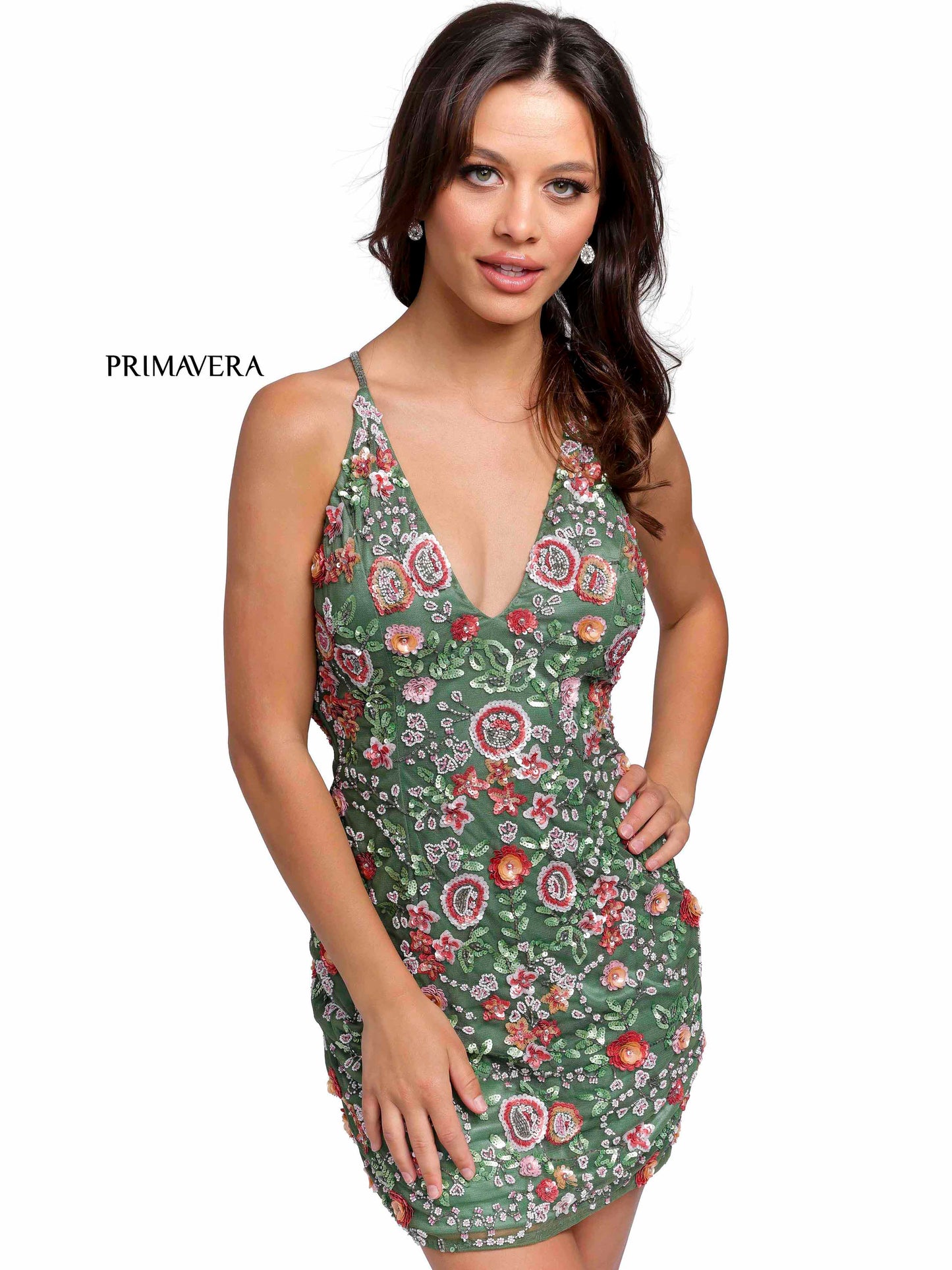 Primavera Couture 1938 Flower Sequin Homecoming Dress Short 3D Cocktail Dress Formal Gown