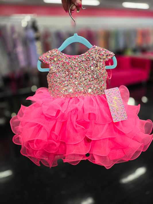 Sugar Kayne C201 Size 24M Bubblegum Girls Ruffle Cupcake Pageant Dress Crystal Bodice Cap Sleeve Gown