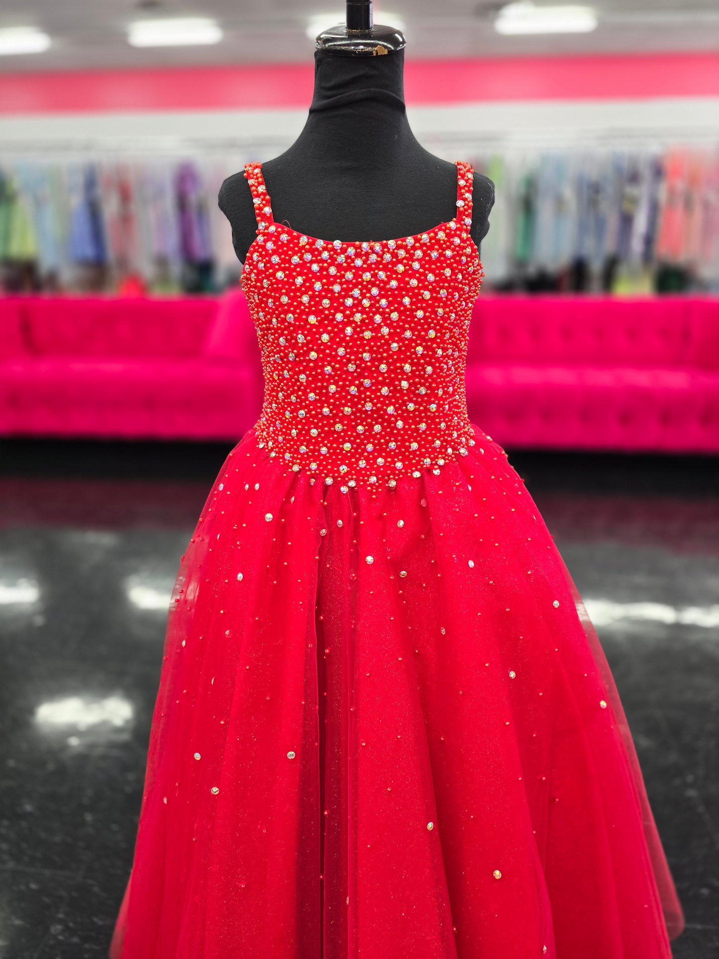 Tiffany Princess 13739 Size 8 Red Girls Pageant Dress Tulle Pearl Beaded A Line Corset Ball Gown Preteen