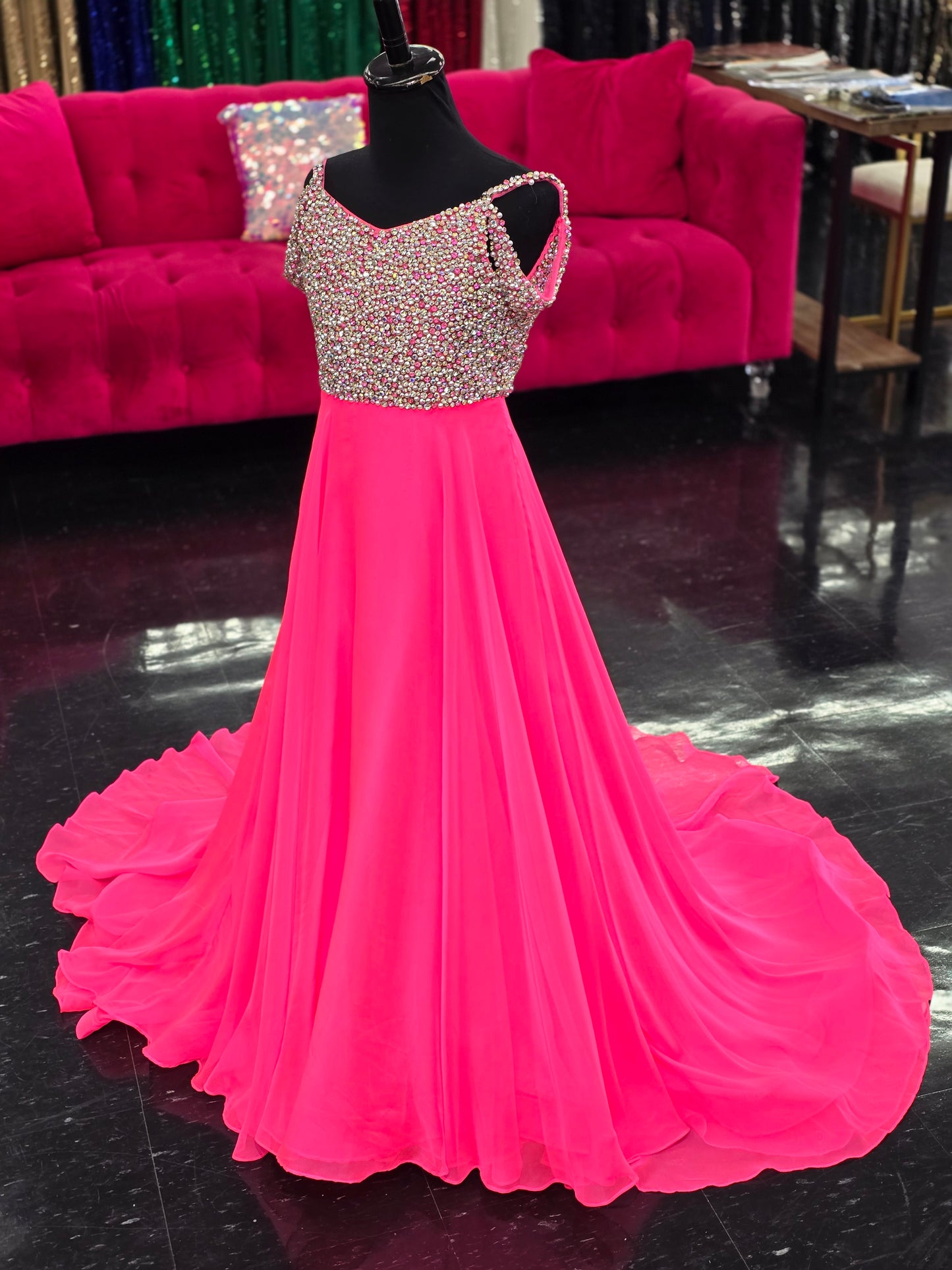 Ashley Lauren Kids 8220 Beaded Bustier A-Line Off The Shoulder Sweetheart Neckline Chiffon Gown