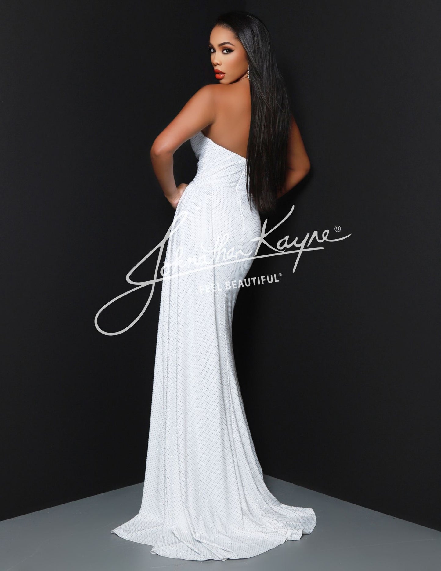 Johnathan Kayne 2961 strapless evening gown pointed sweetheart neckline high slit