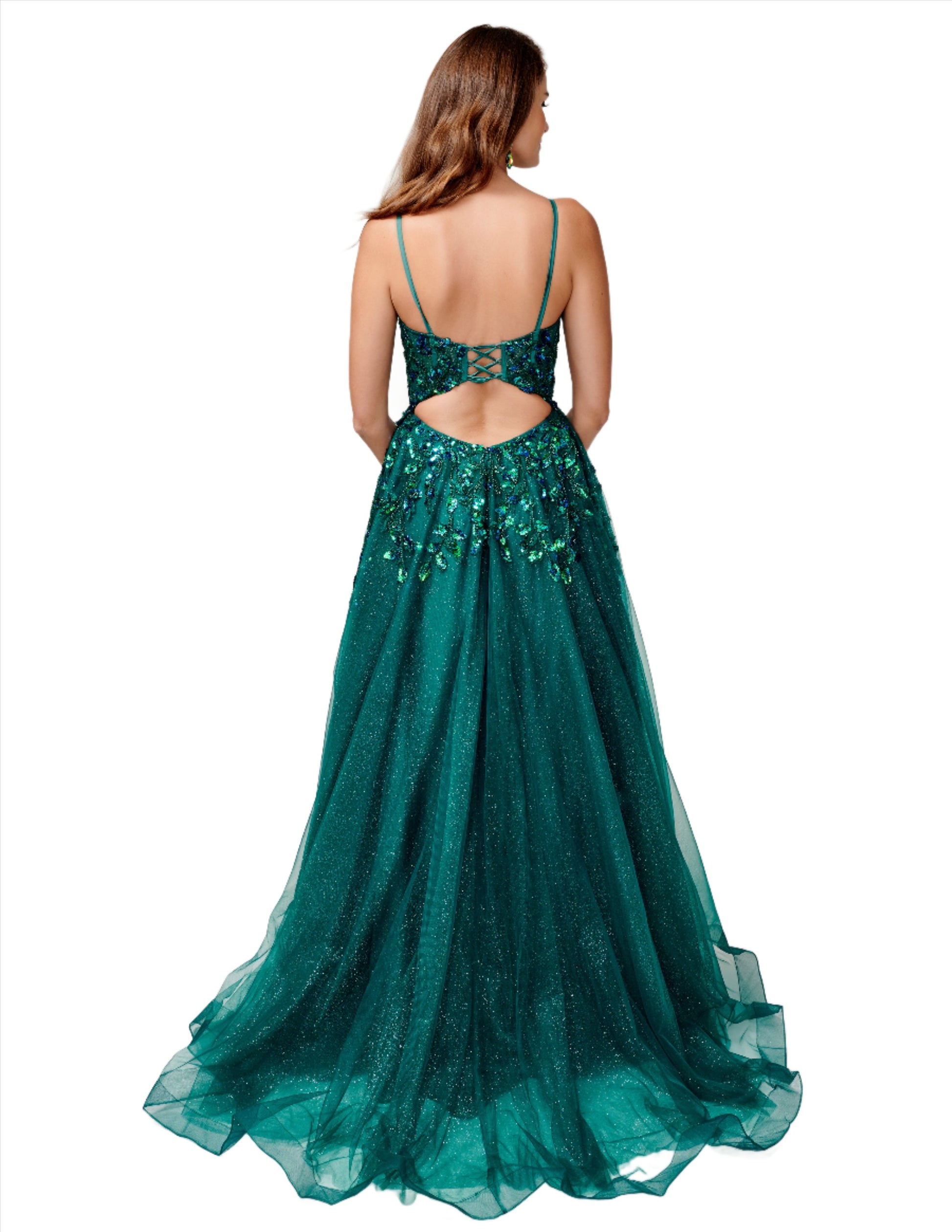 <p data-mce-fragment="1">This stunning Nina Canacci 3262 dress features shimmering tulle, a backless design, and a lace corset with sequins. The A-line maxi silhouette is elevated with a high slit, creating a striking and elegant look. Perfect for prom or any special occasion, this dress is sure to make a statement.</p> <p data-mce-fragment="1">Sizes: 0-14</p> <p data-mce-fragment="1">Colors: Black, Emerald</p>