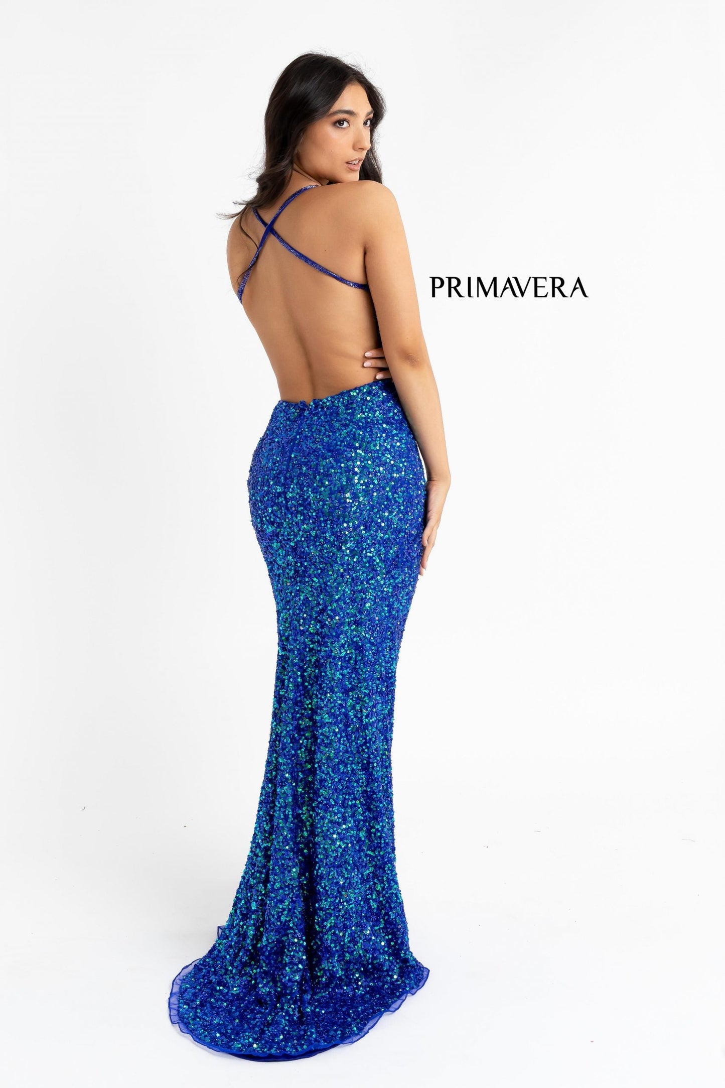 Primavera Couture 3291 Size 2 Purple Long Fitted Backless Sequin Prom Dress Formal Gown Slit