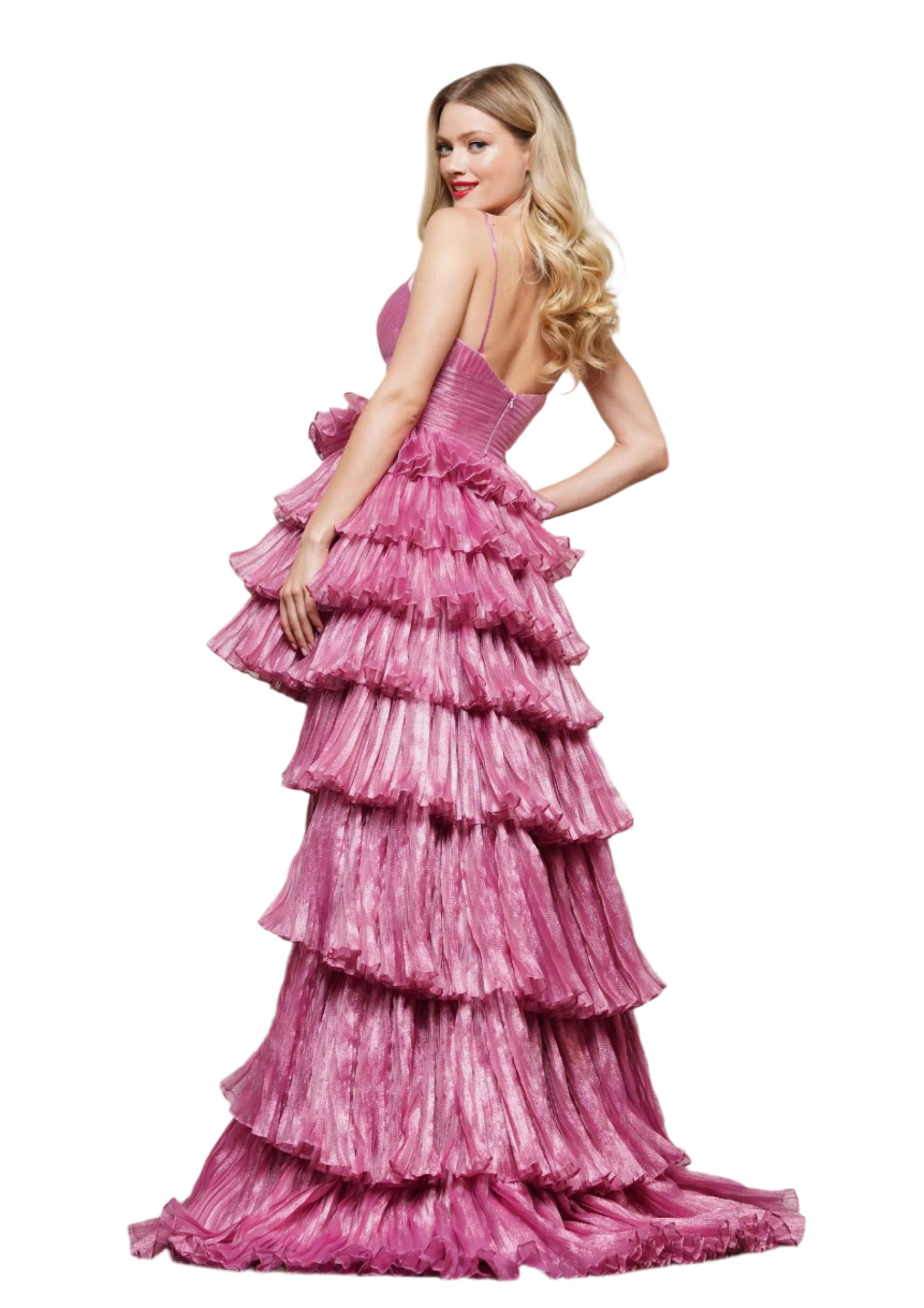 This Colors Dress 3462 is guaranteed to make you stand out from the crowd with its pleated metallic high low design and elegant v-neck. The ruffle detail adds a touch of glamour to this formal evening gown, perfect for prom or any special event. Expertly crafted for a flattering fit and eye-catching look. Iridescent Shimmer.

Sizes: 0-18

Colors: Green, Rose, Royal/Purple