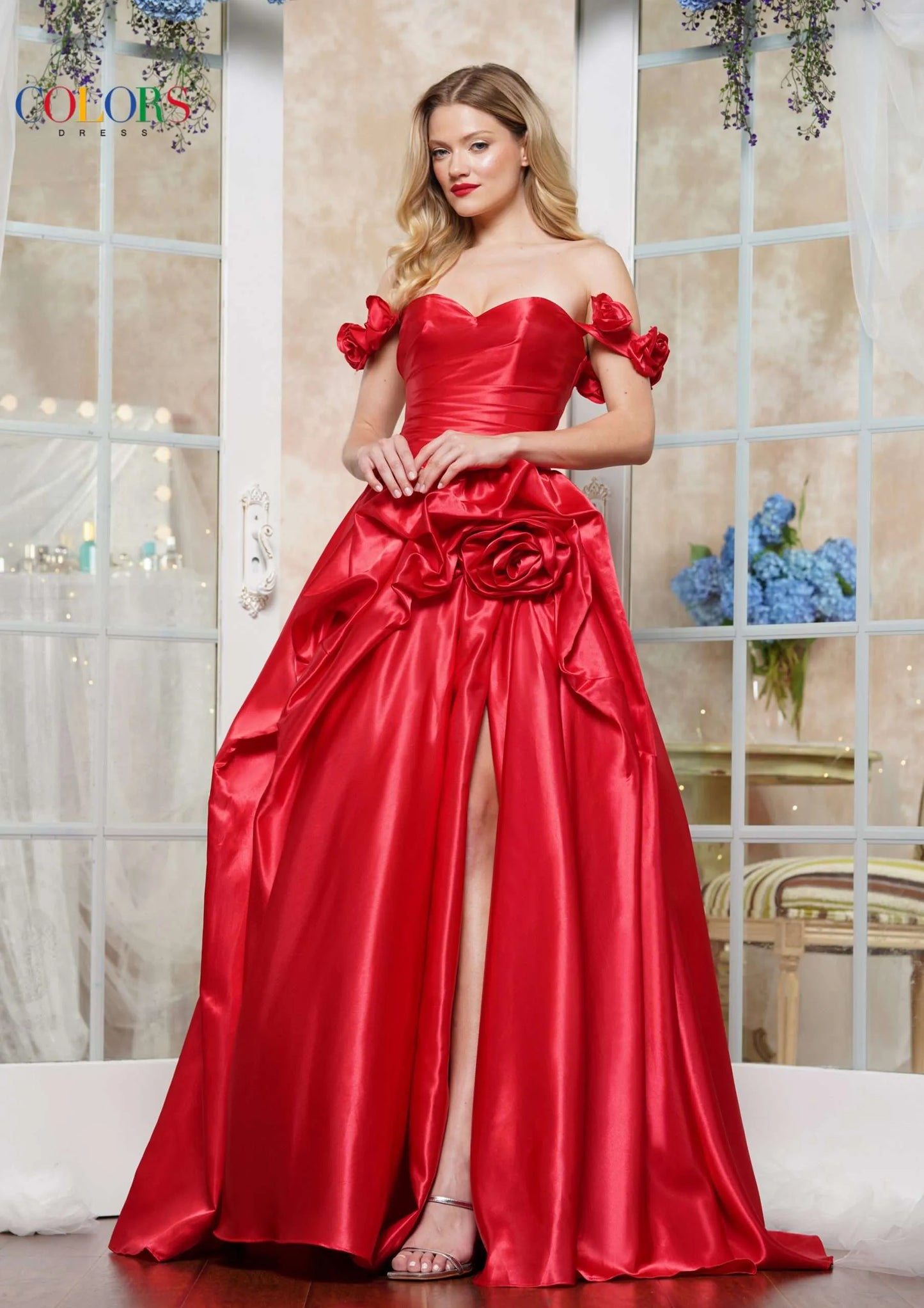 This Colors Dress 3521 Satin Ballgown Maxi Slit Prom Dress is perfect for any formal event. The off the shoulder design adds elegance, while the side slit allows for easy movement. With its high-quality satin material, this dress will make you look and feel like a true queen at your next evening affair.

Sizes: 0-20

Colors: Black, Red, Lilac, Deep Green