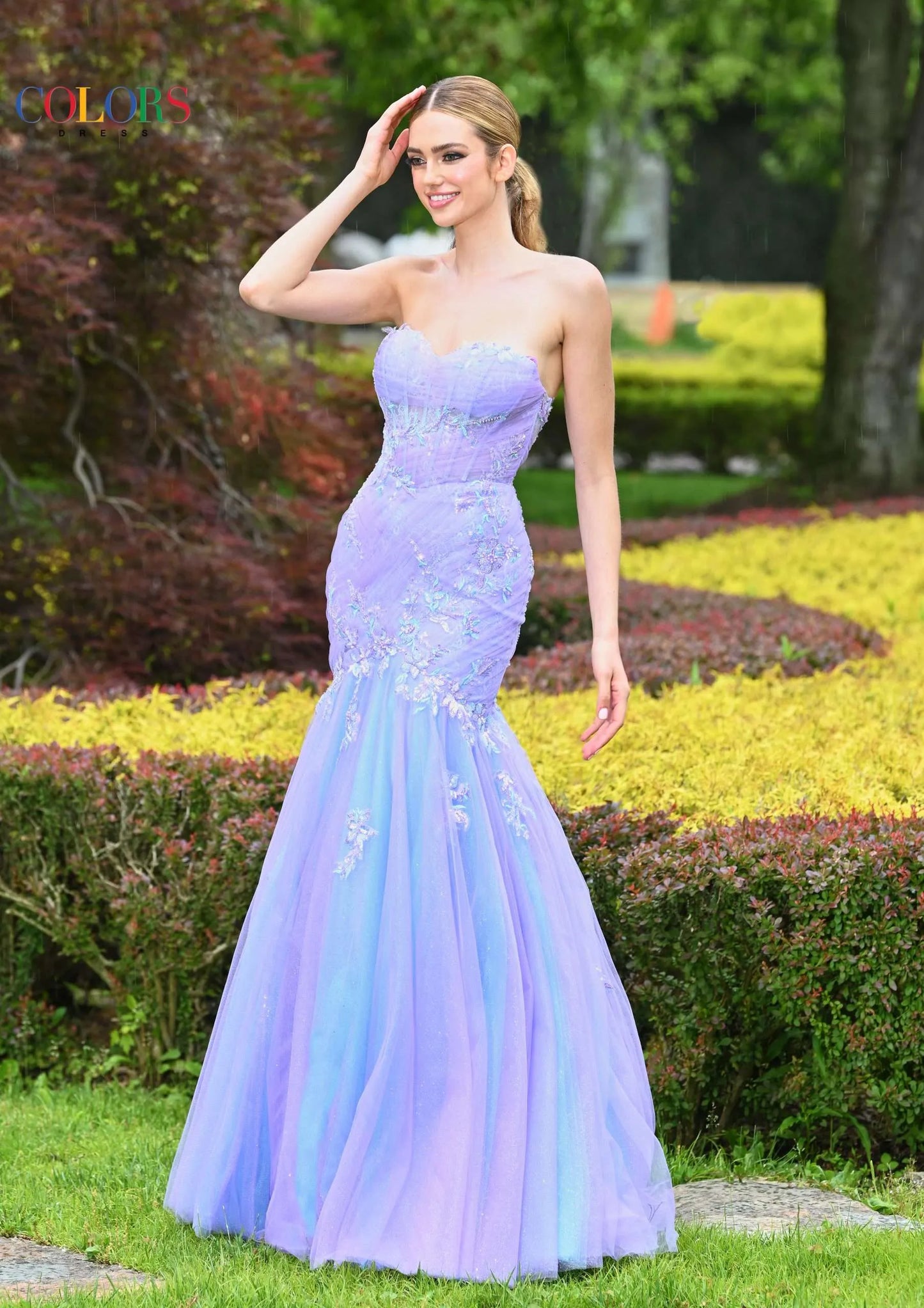 This Colors Dress 3529 Prom Dress features a stunning mermaid style, with a flattering corset and strapless design. The sequin lace and multi tulle add a touch of glamour and elegance. Perfect for prom or pageants.