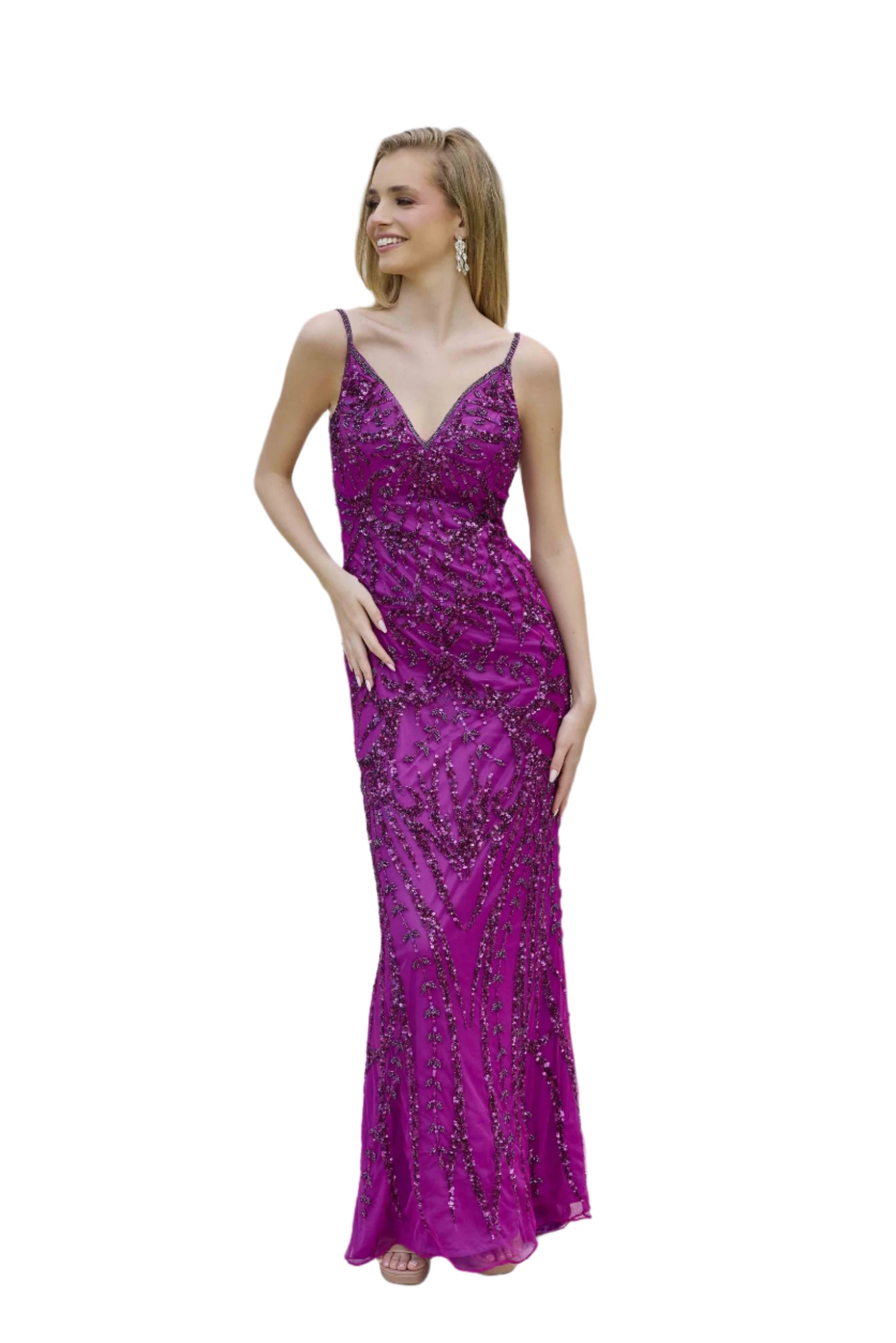 Primavera Couture 3793 This is a fully sequined long fitted Evening Gown with a V Neckline and a Sweeping Train.&nbsp; This dress is an excellent choice for your special evening event such as prom or pageant.&nbsp;

Available colors:&nbsp; GRAPE

Available sizes: 16