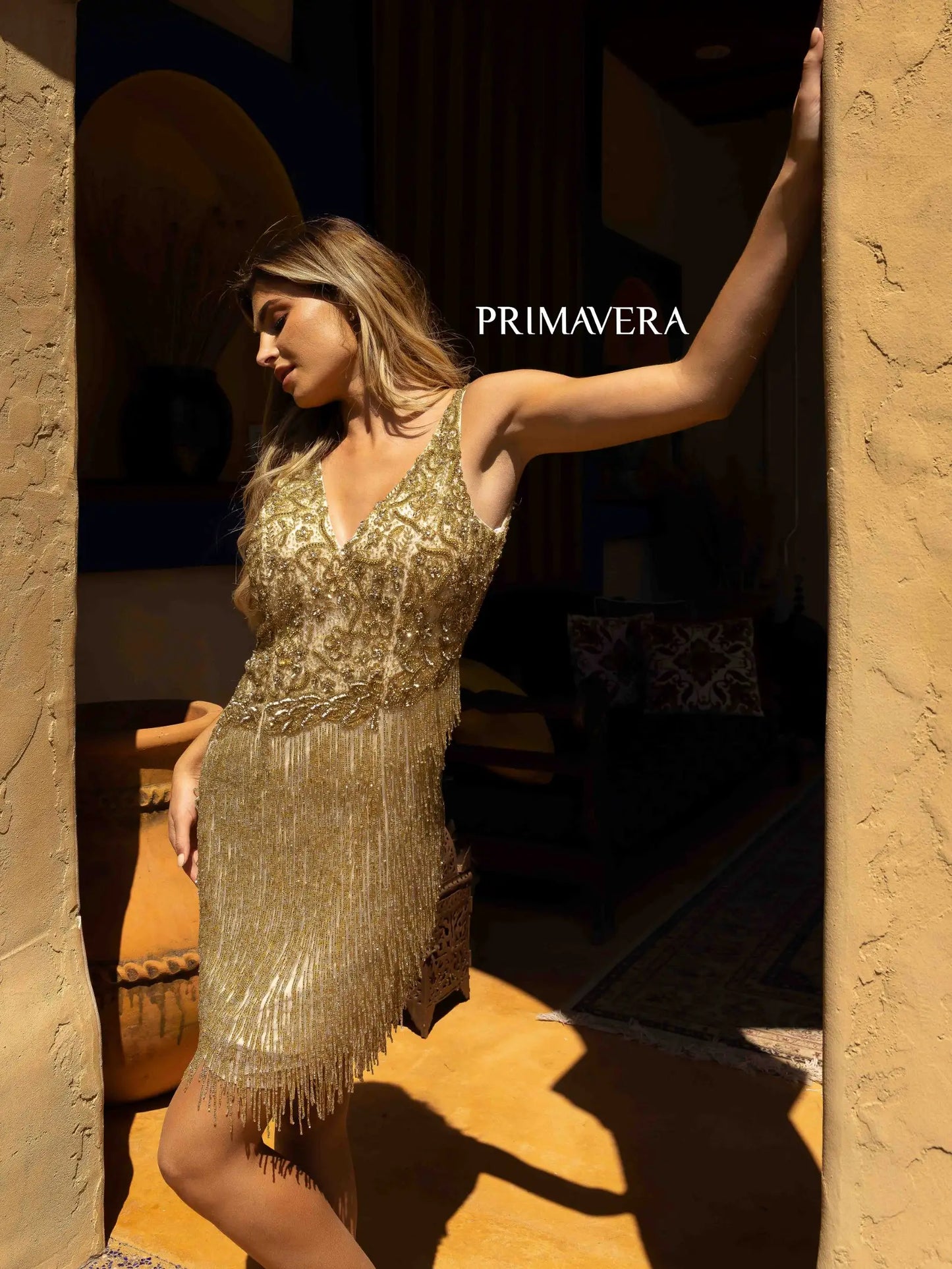 Primavera Couture 3828 Short Homecoming Dress Fitted Sequin Cocktail Dress  Available Colors- Gold  Available Size- 12