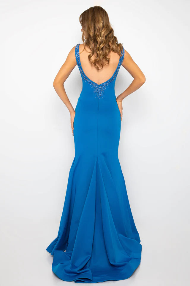 Get ready to turn heads in the stunning Ava Presley 39550 Long Prom Dress. Designed with a fitted silhouette and plunging V-neckline, this dress is both sultry and elegant. The high slit adds a touch of drama, while the beaded detailing adds sparkle and sophistication. Perfect for prom, pageants, or any formal event.