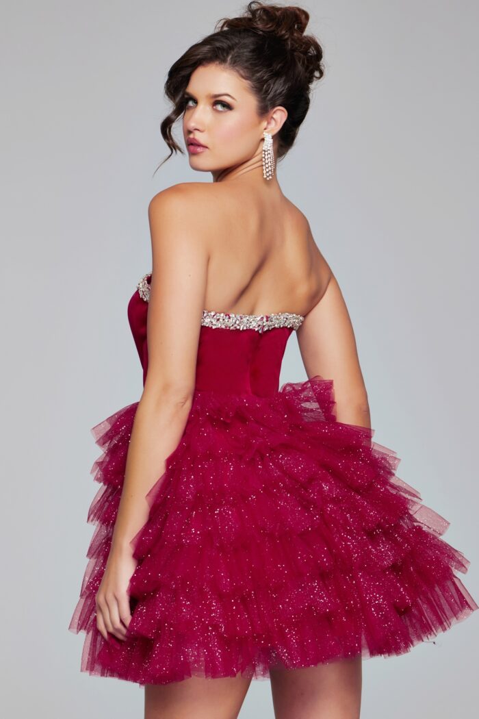 Jovani 40352 Velvet Short Cocktail Dress Layer Tulle Shimmer Homecoming Gown Pageant