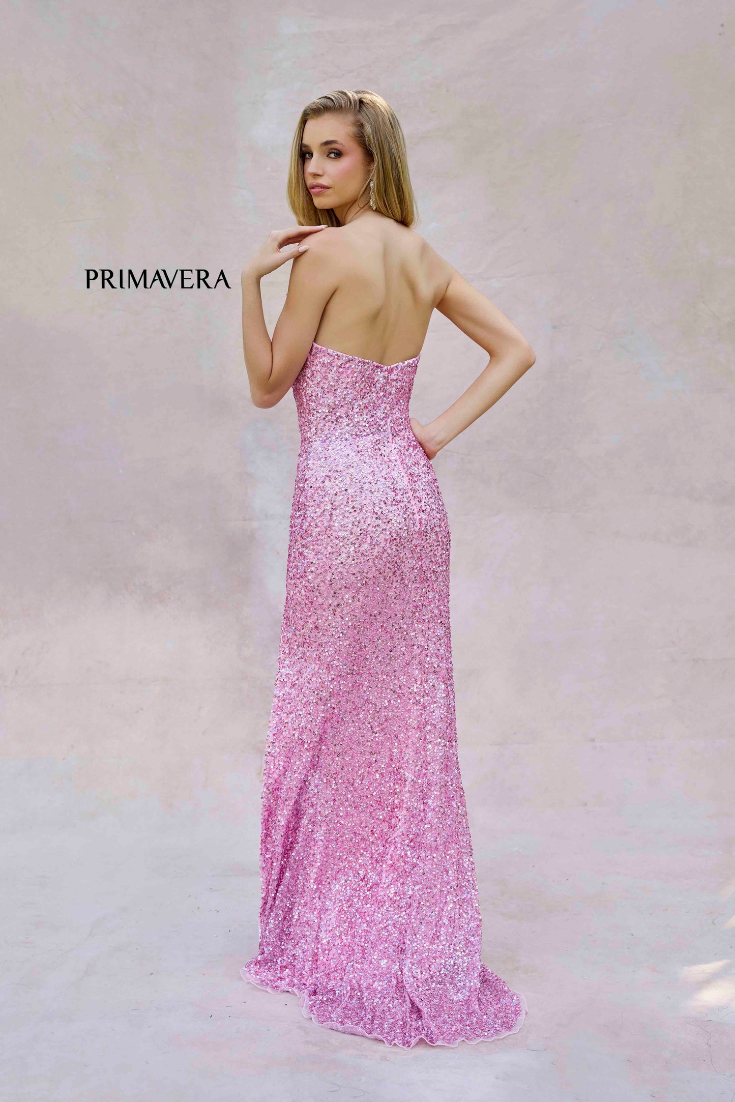 Primavera Couture 4192 Size 2,4,6 Candy Pink Sequin Strapless Prom Dress Peak Point Pageant Gown Slit Formal