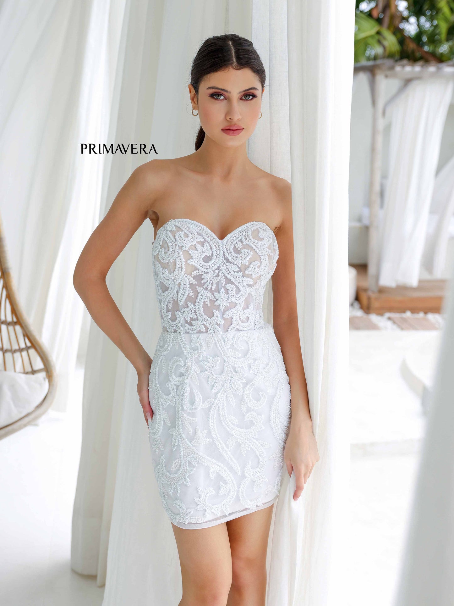 Primavera Couture 4227 Strapless Neckline Cocktail Dress Beaded Design Sweetheart Neckline