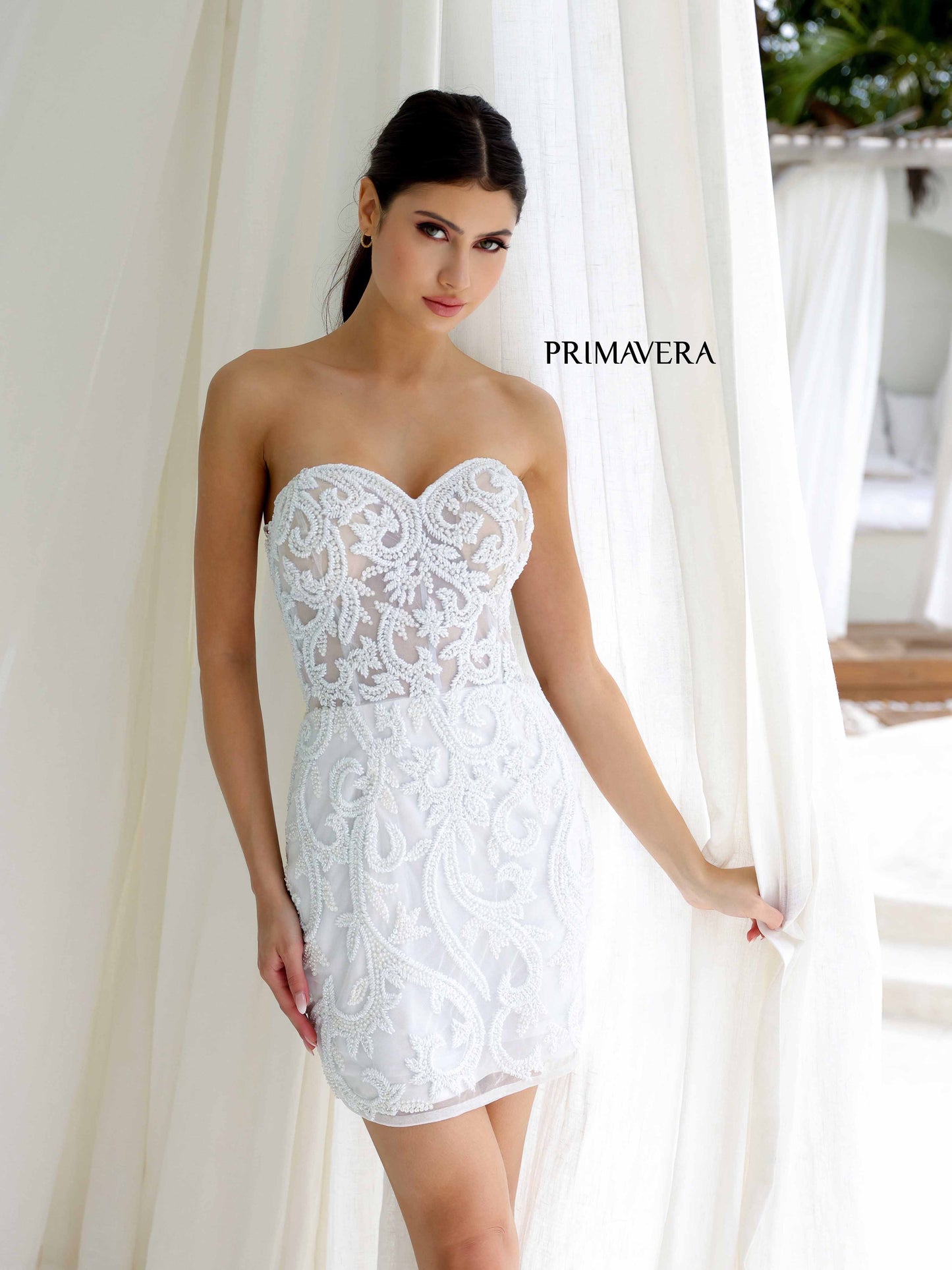 Primavera Couture 4227 Size 0 Red Strapless Neckline Cocktail Dress Beaded Design Sweetheart Neckline