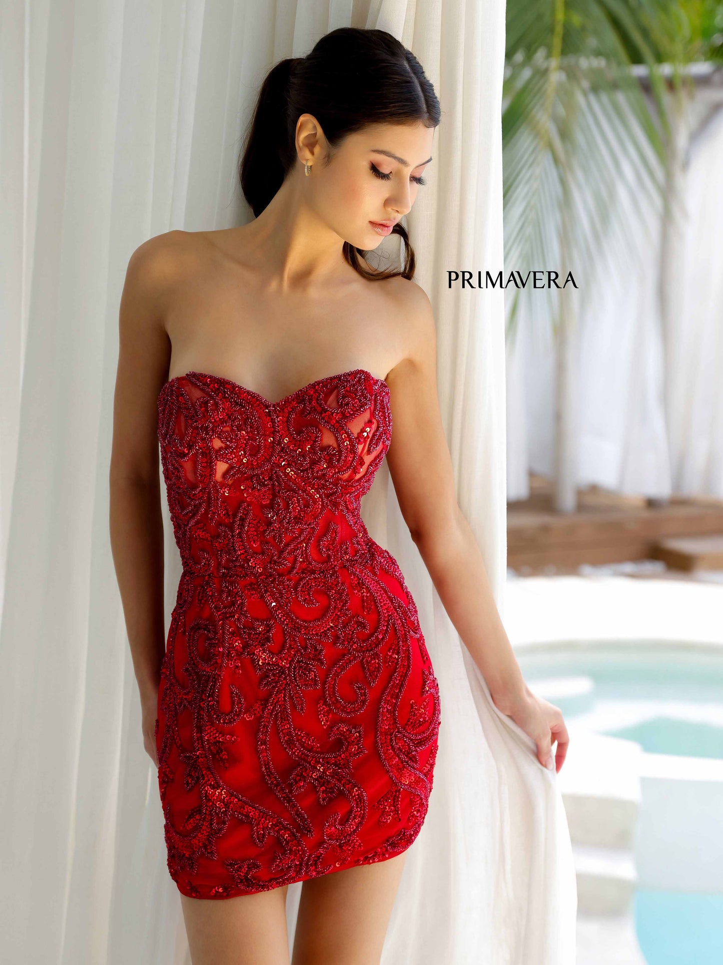 Primavera Couture 4227 Strapless Neckline Cocktail Dress Beaded Design Sweetheart Neckline