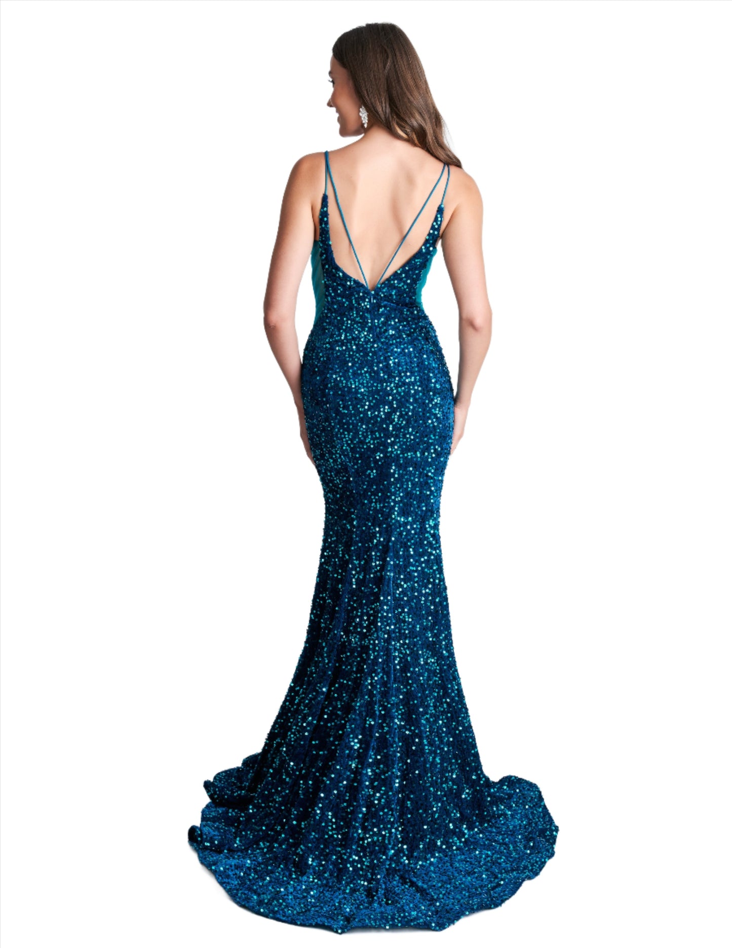 Elevate your style with the Nina Canacci 4420 Velvet Sequin Mermaid Prom Dress. Featuring a striking sheer v-neckline and stunning velvet sequin design, this formal evening gown is sure to make a statement. With its flattering mermaid silhouette, it's the perfect choice for a prom or special occasion.