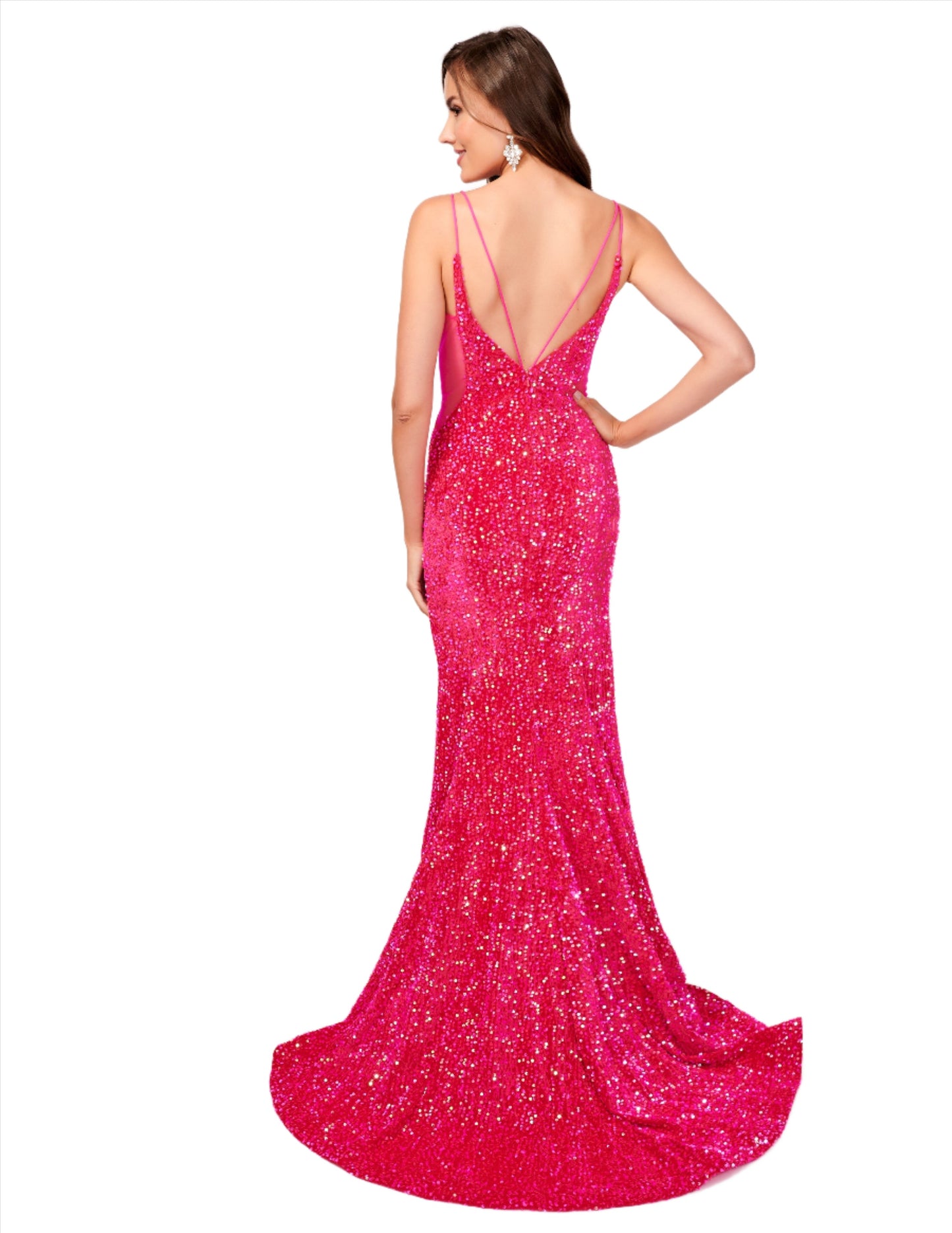 Elevate your style with the Nina Canacci 4420 Velvet Sequin Mermaid Prom Dress. Featuring a striking sheer v-neckline and stunning velvet sequin design, this formal evening gown is sure to make a statement. With its flattering mermaid silhouette, it's the perfect choice for a prom or special occasion.