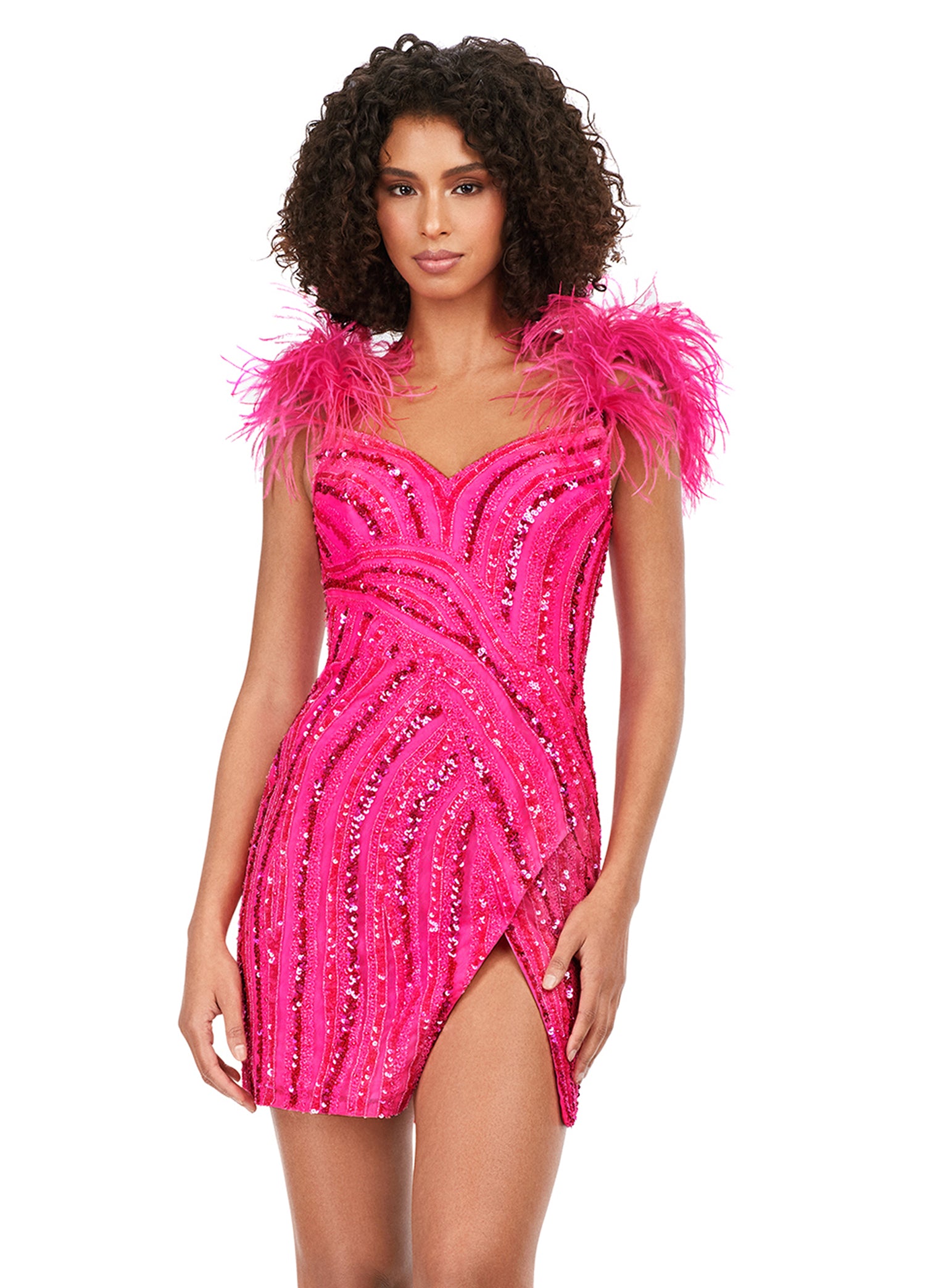 Ashley Lauren 4626 Beaded Spaghetti Strap With Feather Design Fitted Cocktail Homecoming Dress. Look amazing in the Ashley Lauren 4626 dress. This fitted cocktail homecoming dress features beautiful beaded details, spaghetti straps, and a unique feather design for an unforgettable look. Wear it and be the envy of the party.