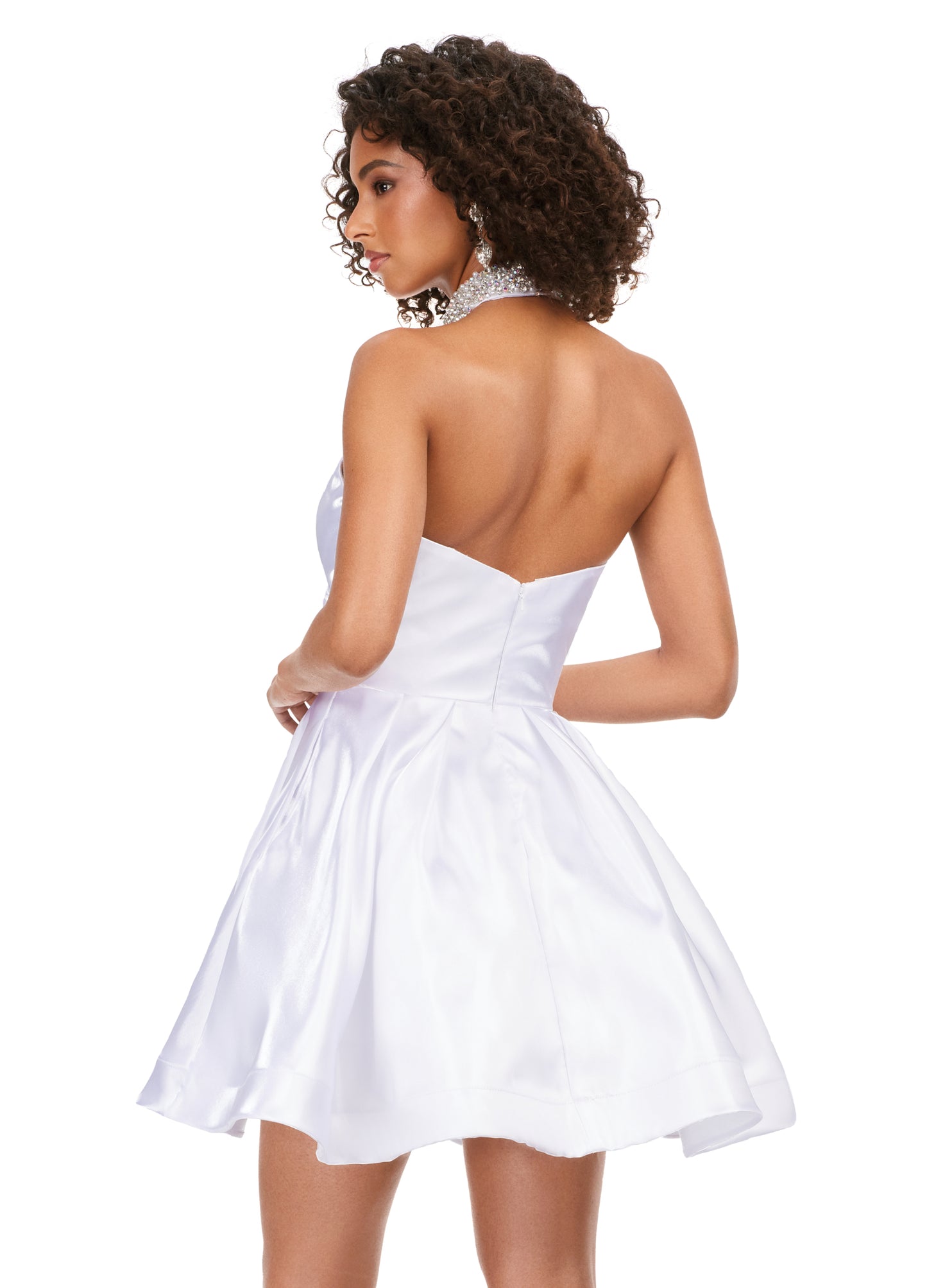 Ashley Lauren 4644 Strapless Satin A-Line Skirt Fully Beaded Choker Cocktail Homecoming Dress. This strapless sweetheart cocktail dress features an A-line skirt and a fully-beaded choker.