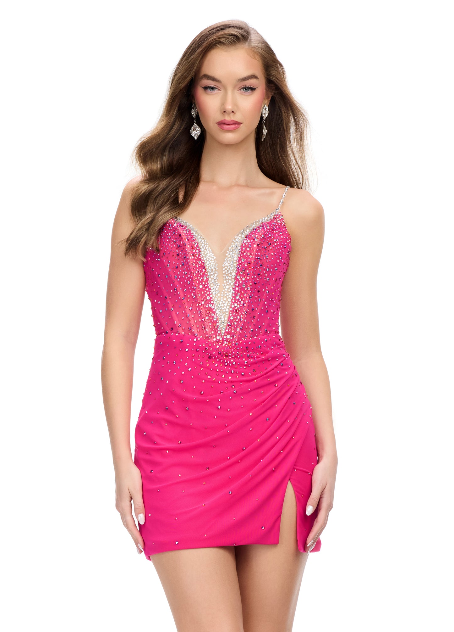 Ashley Lauren 4716 Corset Homecoming Cocktail Dress Plunging Neckline Wrap Skirt