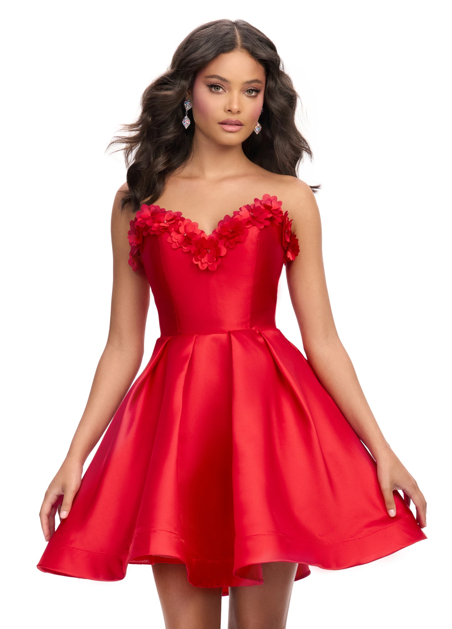 Ashley Lauren 4782 Sweetheart Neckline Cocktail Dress Flower Trimmed  Bodice A Line Short Skirt