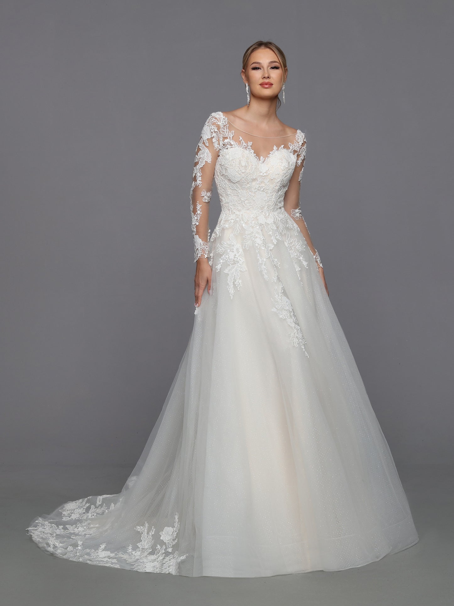 DaVinci Bridal 50761 A-Line Ballgown Open Back Sweetheart Neckline Sheer Lace Floral Long Sleeves Bateau Illusion Wedding Gown. DaVinci Bridal 50761 A-Line Ballgown Open Back Sweetheart Neckline Sheer Lace Floral Long Sleeves Bateau Illusion Wedding Gown