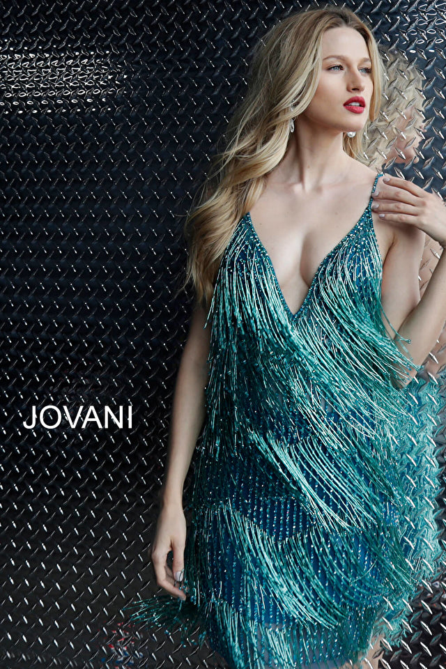 The Jovani 61883 dress is perfect for your homecoming or cocktail event. It features a fringe spaghetti strap V-neck and is made of luxurious fabric for a comfortable and stylish fit. The design is sure to make you shine.