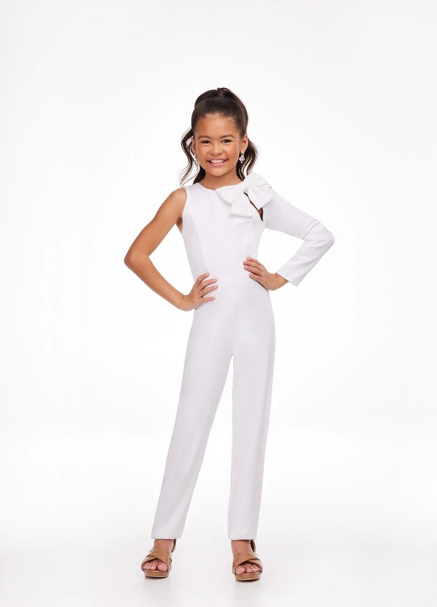 Ashley Lauren Kids 8133 Size 14 Jade Long Sleeve Crepe Jumpsuit bow Pageant Wear