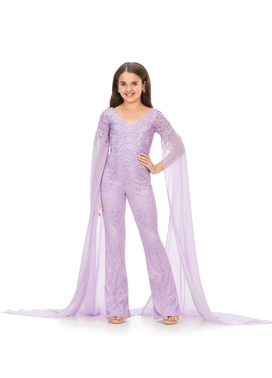 Ashley Lauren Kids 8162 Lace Girls Cape Sleeve Jumpsuit Formal Fun Fashion V Neck Chiffon This jumpsuit is bringing all the drama. It features a v-neckline, lace embroidery and dramatic cape sleeves perfect for your next fun fashion or runway. V-Neckline Embroidery Cape Sleeves Jumpsuit