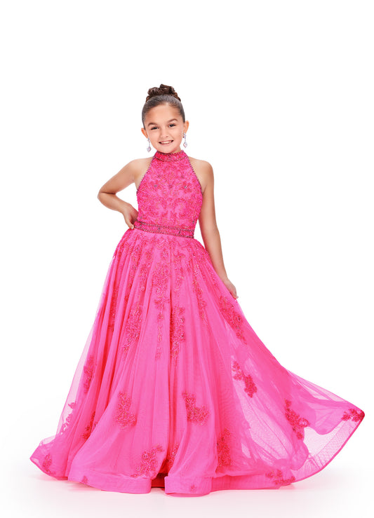 Ashley Lauren 8238 Girls Beaded Ballgown High Neckline Fully A line Dress Pageant