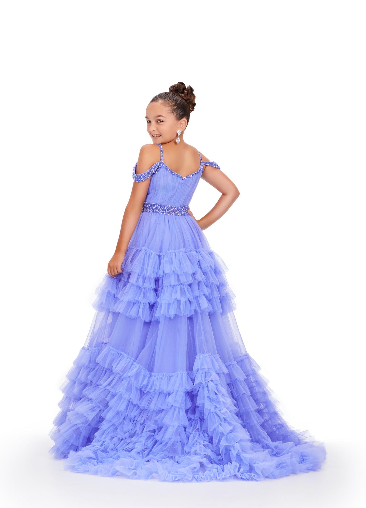 Ashley Lauren 8261 Ruffled Skirt Girls Ballgown Embellished off the Shoulder Straps and Waistline