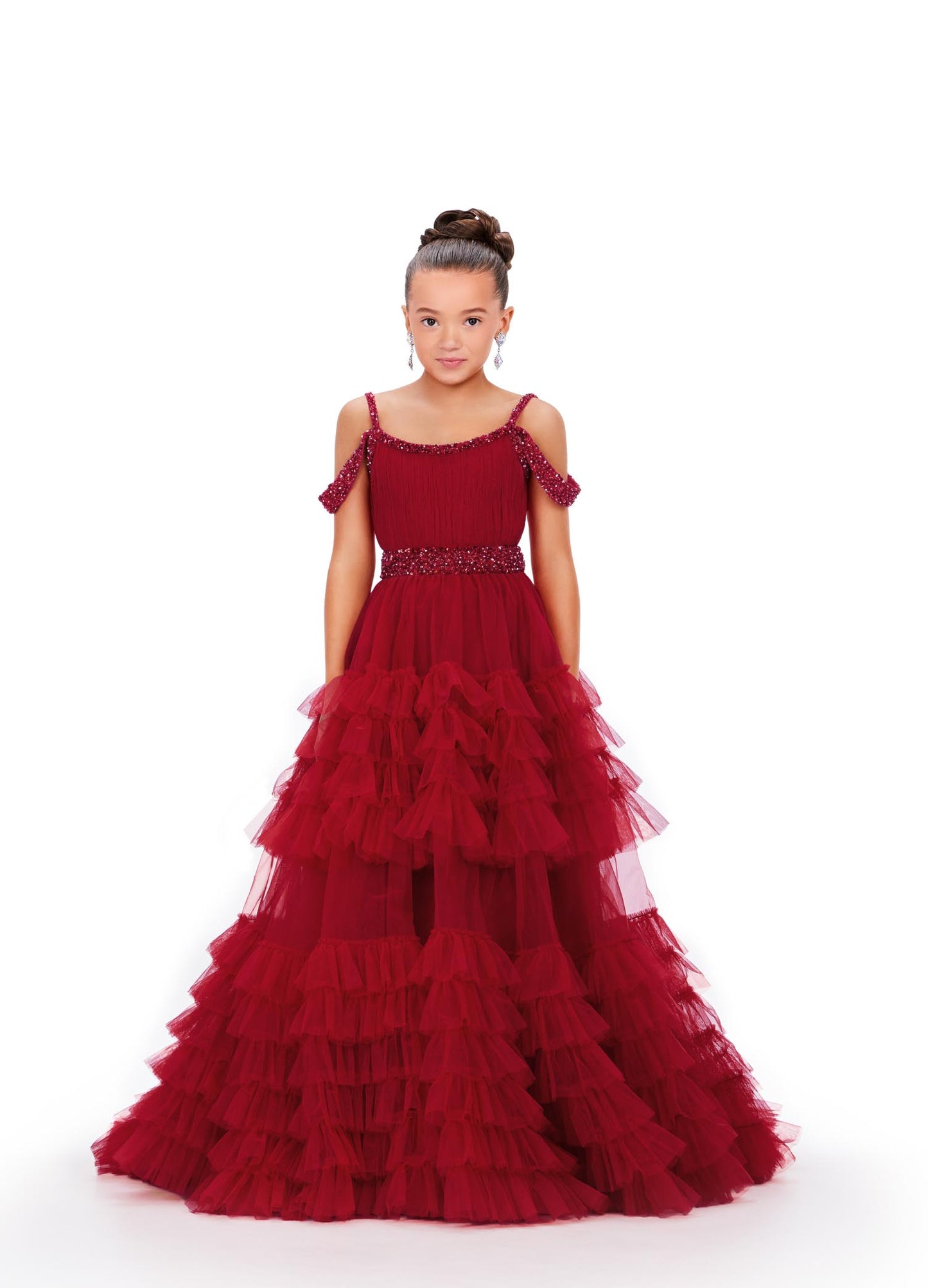 Ashley Lauren 8261 Ruffled Skirt Girls Ballgown Embellished off the Shoulder Straps and Waistline