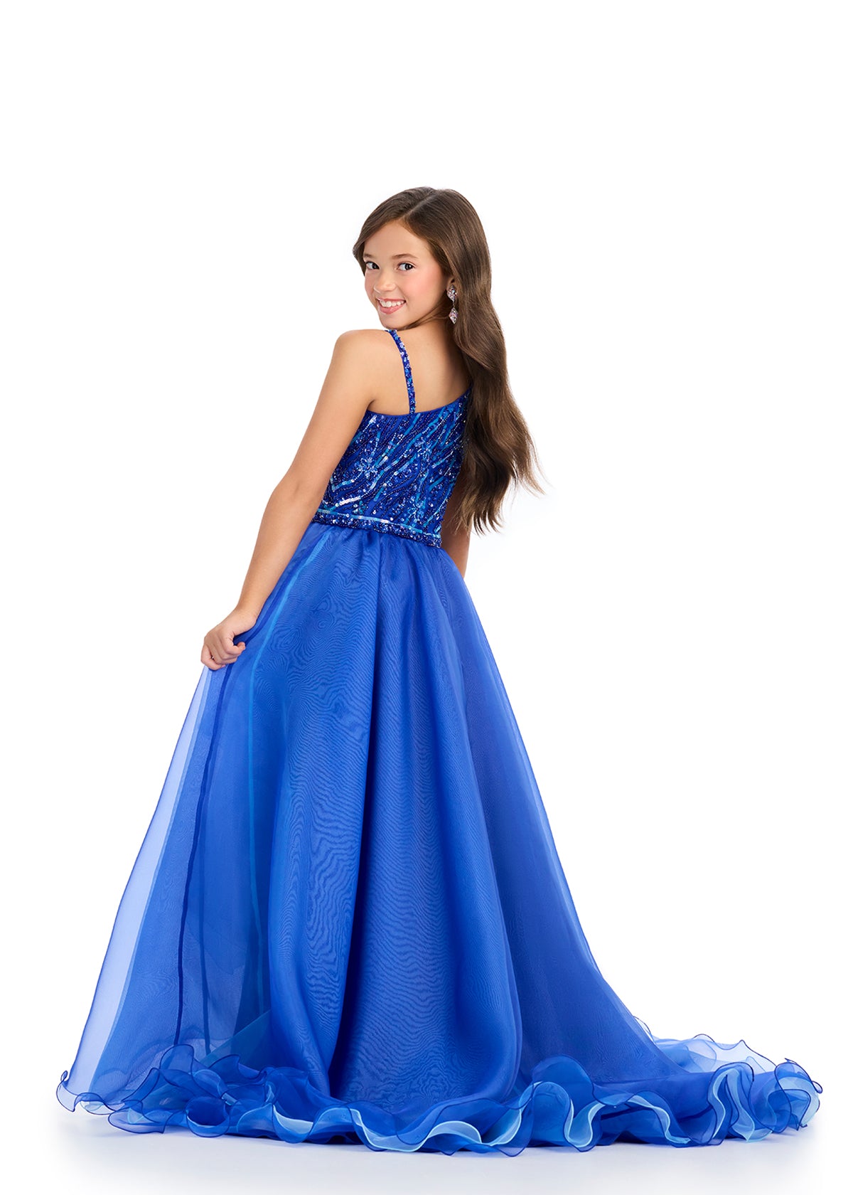 Elevate your little girl's pageant look with the stunning Ashley Lauren Kids 8290 dress. This one shoulder gown boasts intricate beading and a high low layered skirt for a touch of glamour. Perfect for pageants or any special occasion, this dress will make her feel like a true princess.&nbsp;Can you say fabulous? This gorgeous a-line gown features a one shoulder bustier with an intricate beaded design making way to a sweeping organza high low skirt, this dress is the definition of perfection!

One Shoulder 